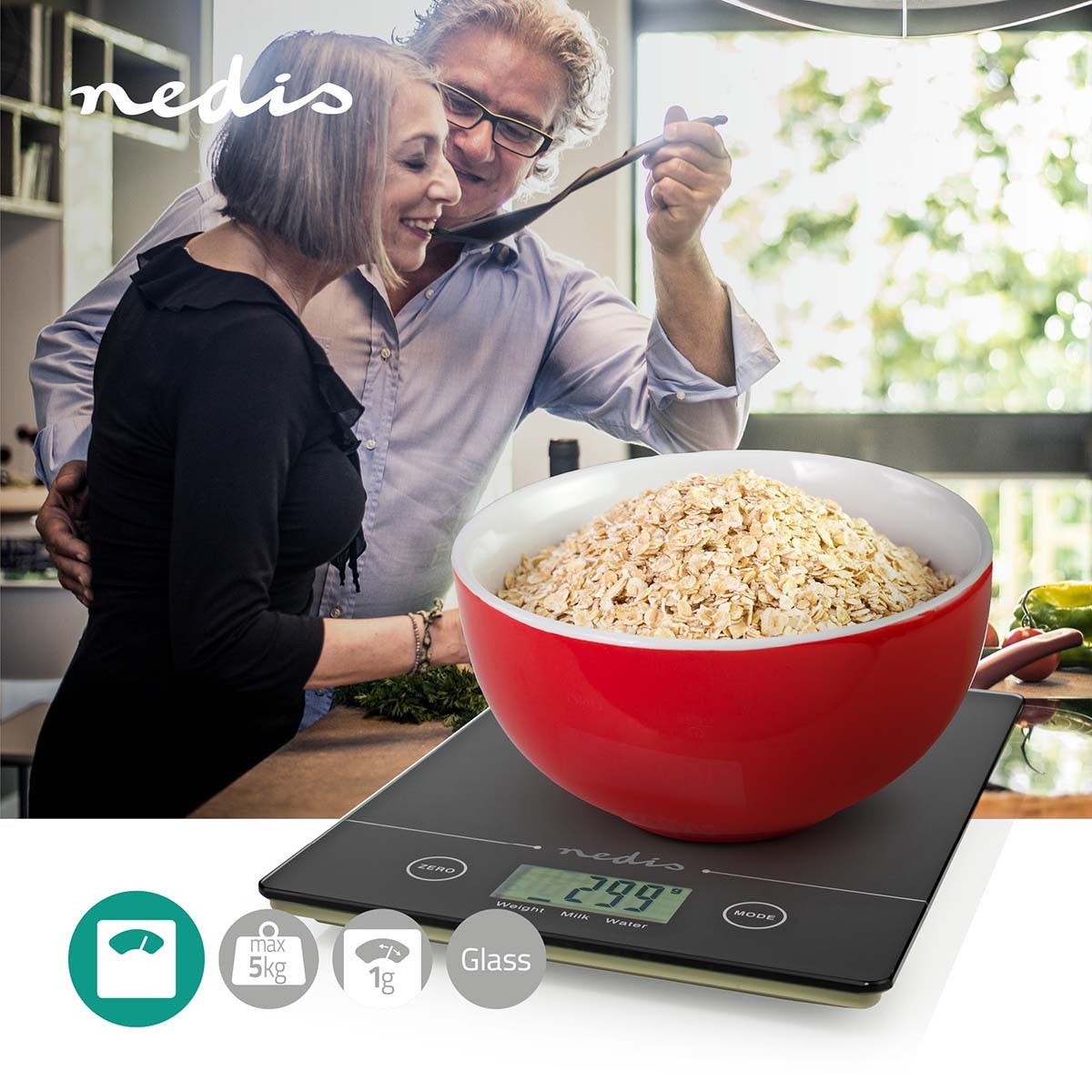 Bilancia Da Cucina Digitale Sabichi In Vetro Argentato, 5 Kg - Design Sottile, Misurazioni Precise Con Tara E Unità Metriche/imperiali