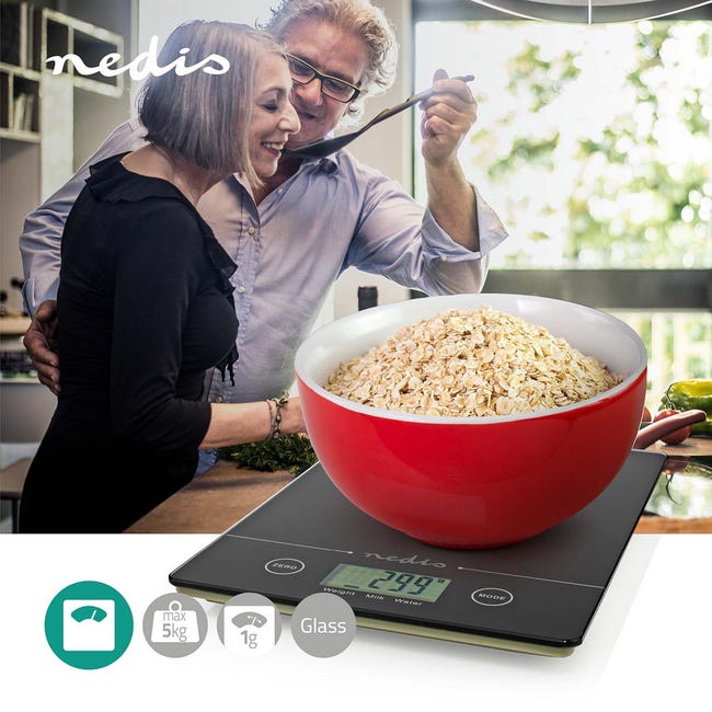 Bilancia Da Cucina Digitale Sabichi In Vetro Argentato, 5 Kg - Design Sottile, Misurazioni Precise Con Tara E Unità Metriche/imperiali
