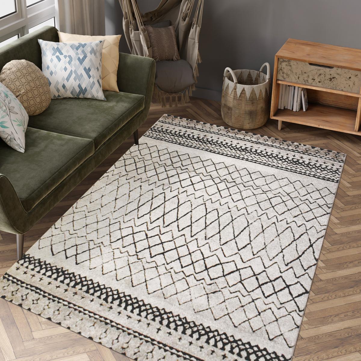 Tapis berbère 120x170 tissé motifs tribaux LYN8 MABAL crème - 2