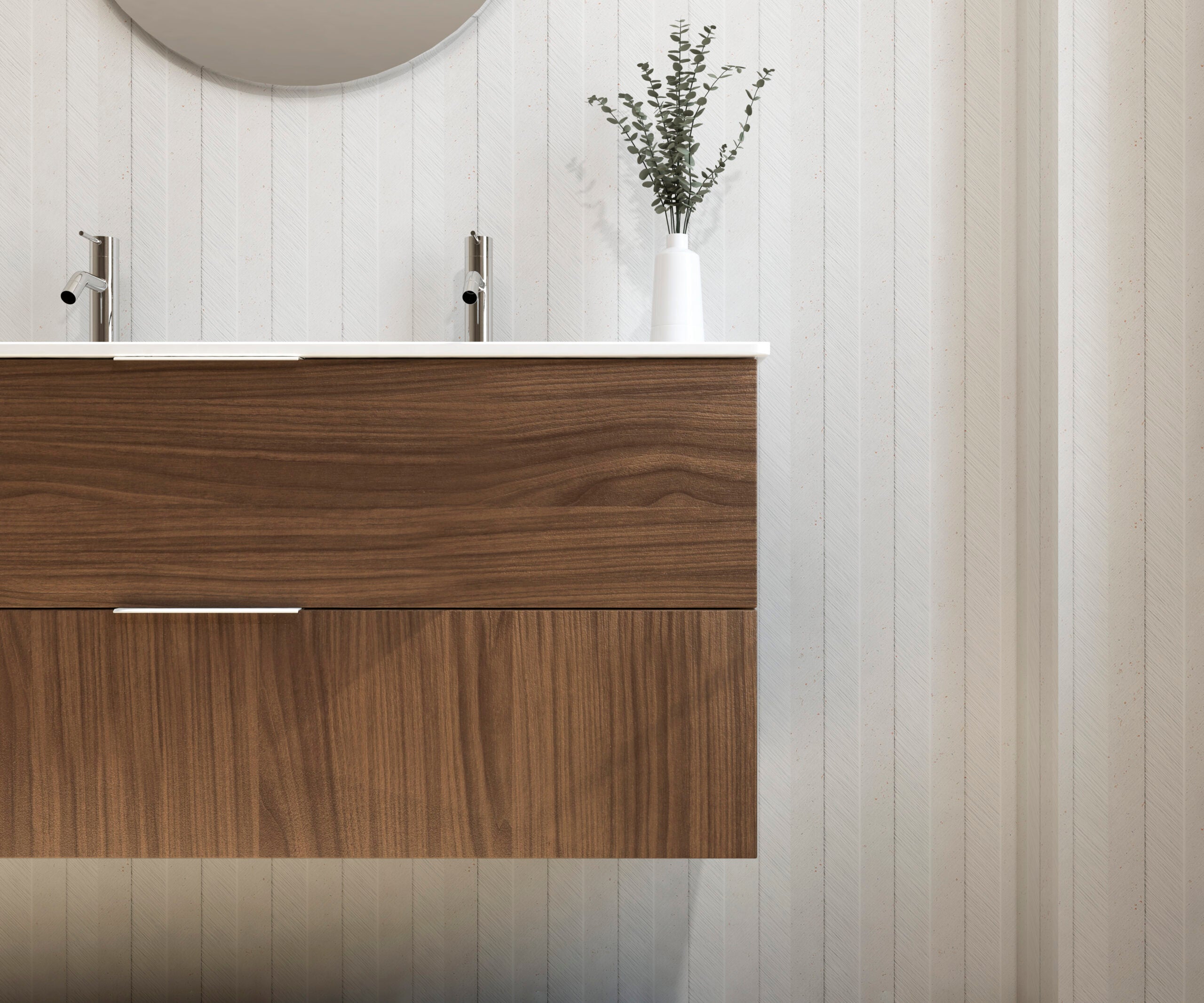 Ensemble de meubles de salle de bain Mapau SAVART, noyer, 120 cm + double vasque + miroir rond - 4