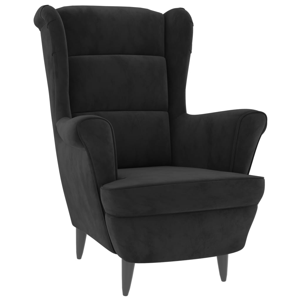 Fauteuil à oreilles avec tabouret en velours noir pour le salon - 3