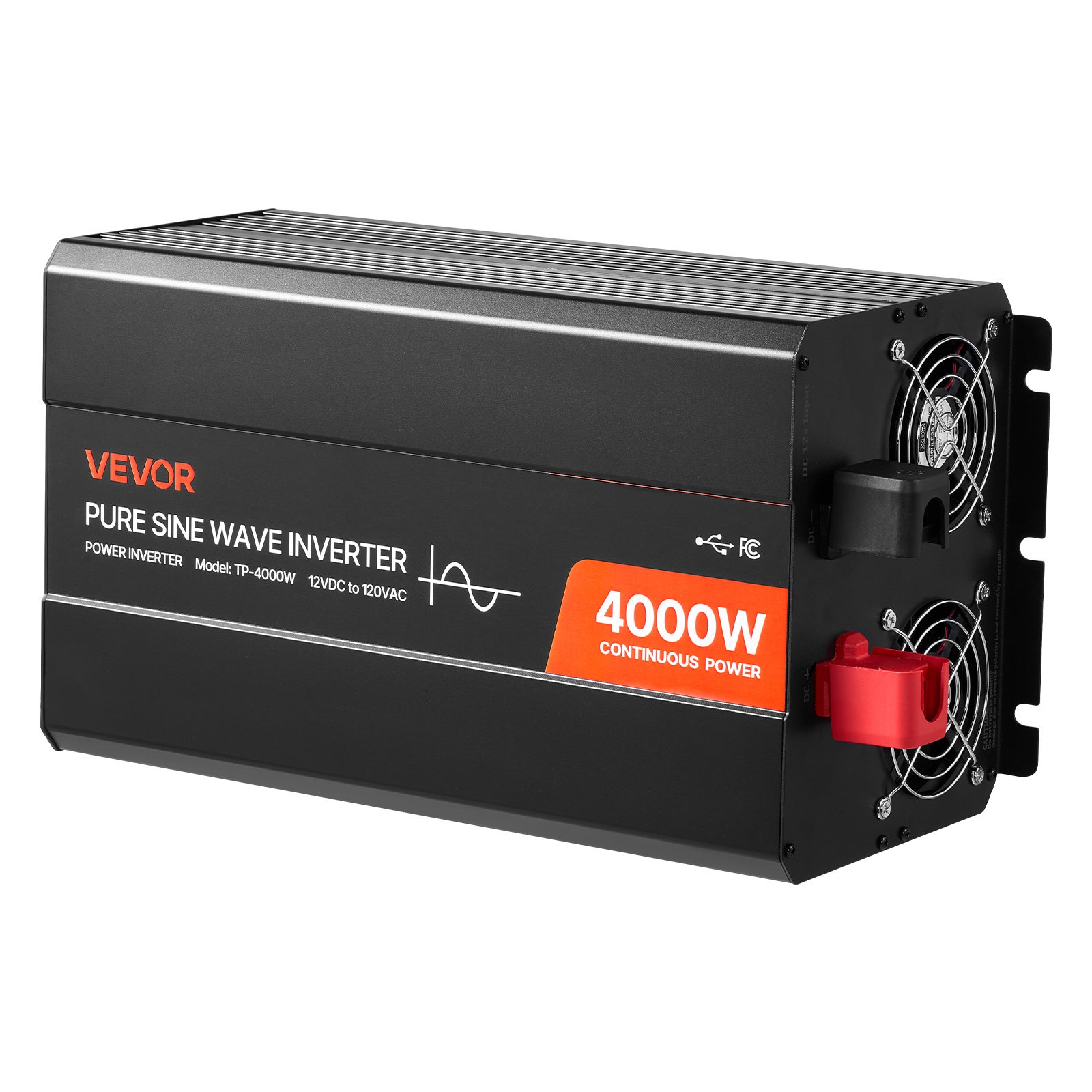 Inversor onda senoidal pura VEVOR, gabinete de alumínio, 12V CC→230V CA, 4000W, tela LCD, controle com fio, USB e Type-C, 2 tomadas, motorhome/solar - 9