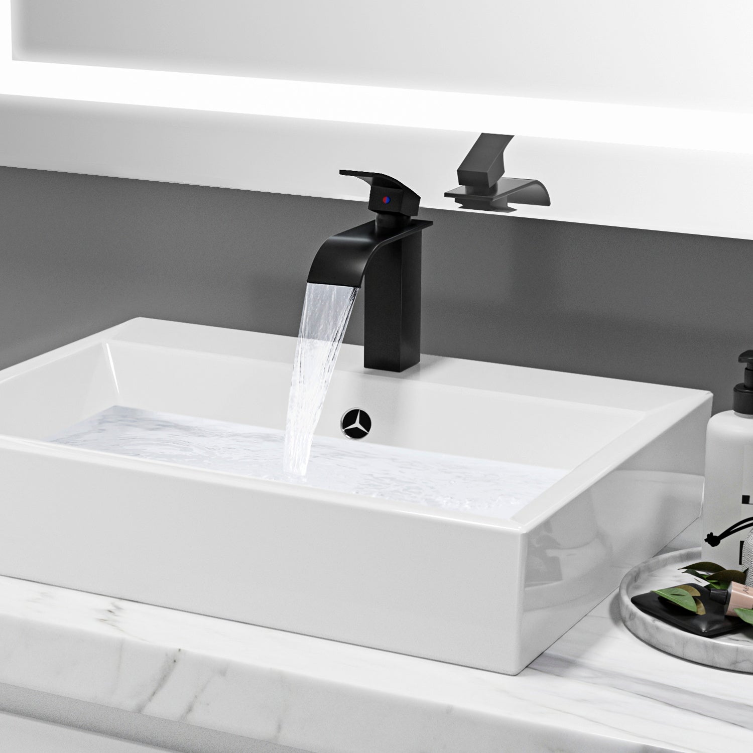 2PCS Mitigeur de Lavabo en Cascade Noir Robinet moderne Robinet pour Salle Bain pour Vasque à Poser Robinetterie Convient pour Lavabo Encastré - 6