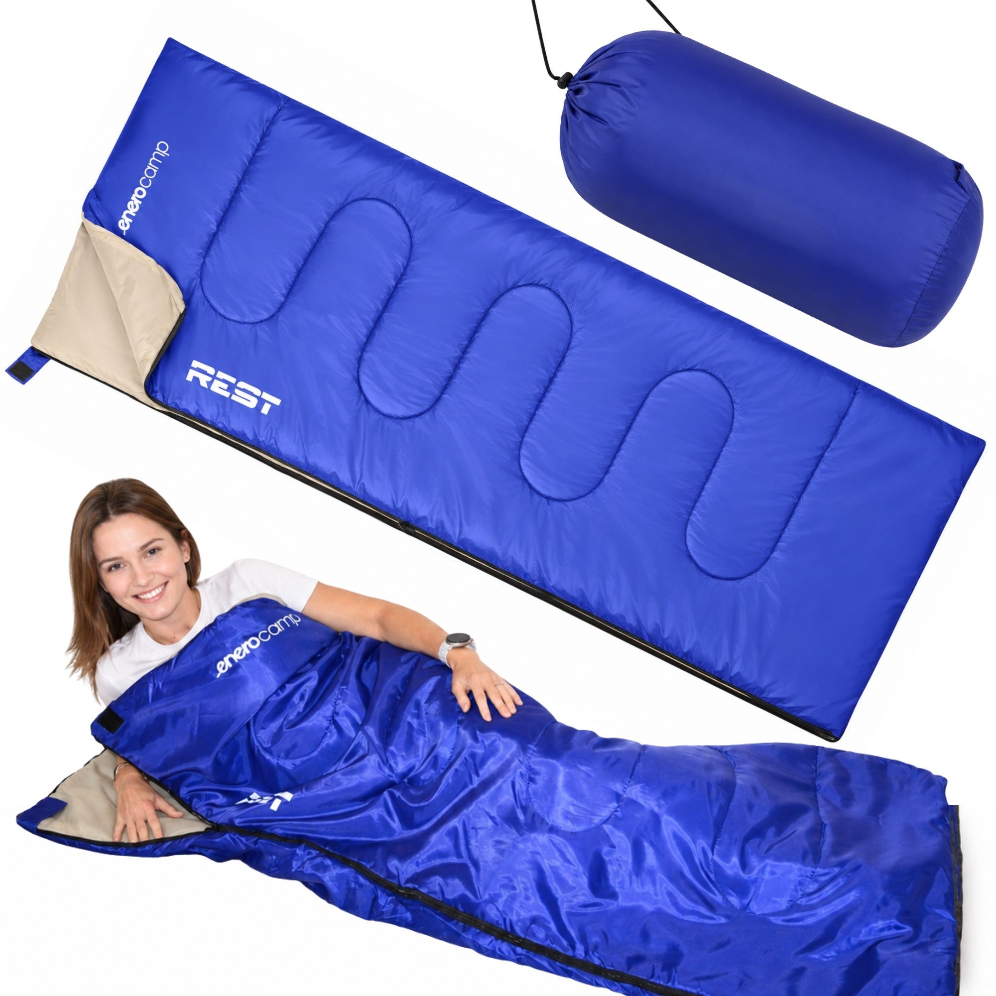 Śpiwór turystyczny jednoosobowy Enero Camp Rest 170x70 cm niebieski