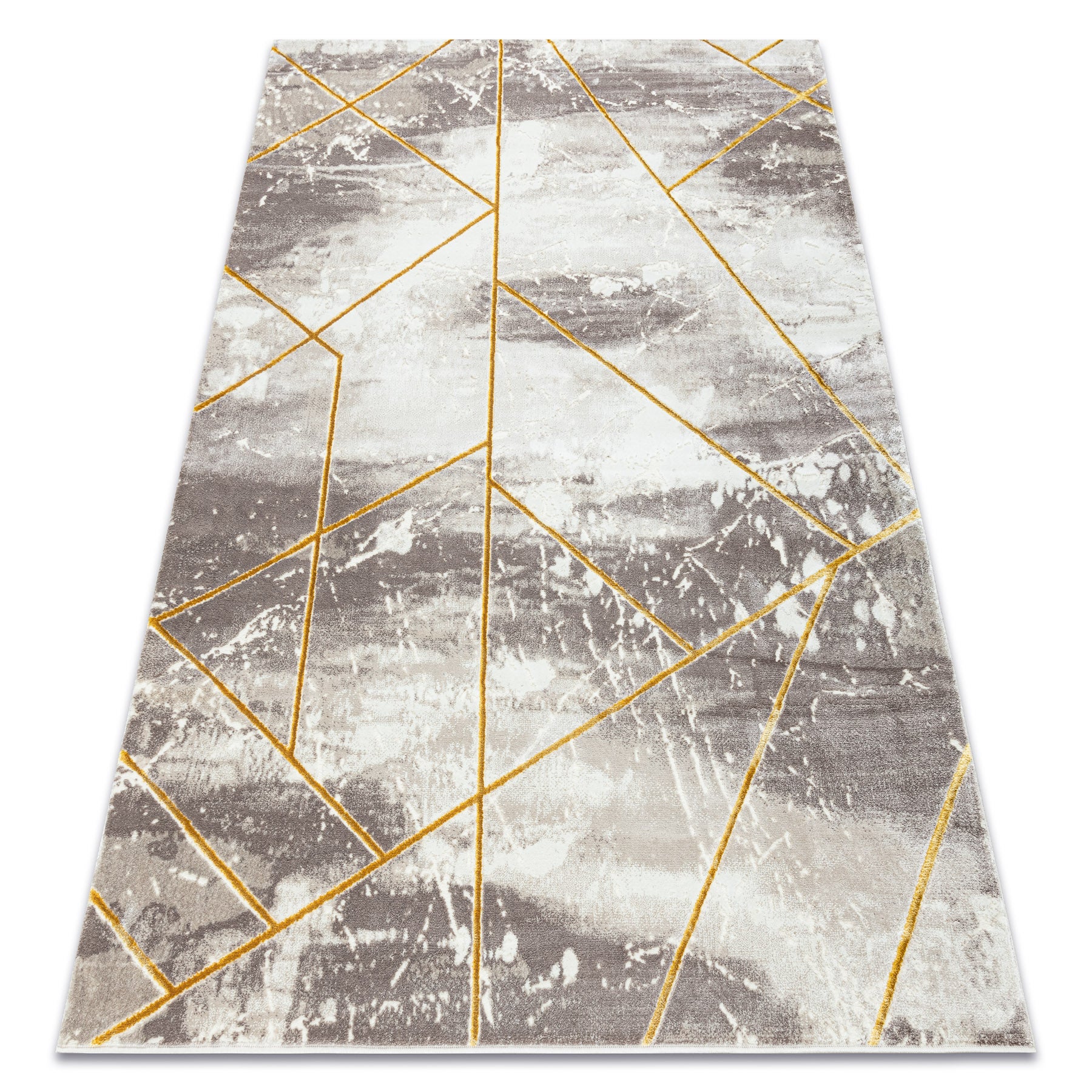 Dywan CORE 1818 Geometryczny - Strukturalny, dwa poziomy runa, kość słoniowa / złoty 180x270 cm