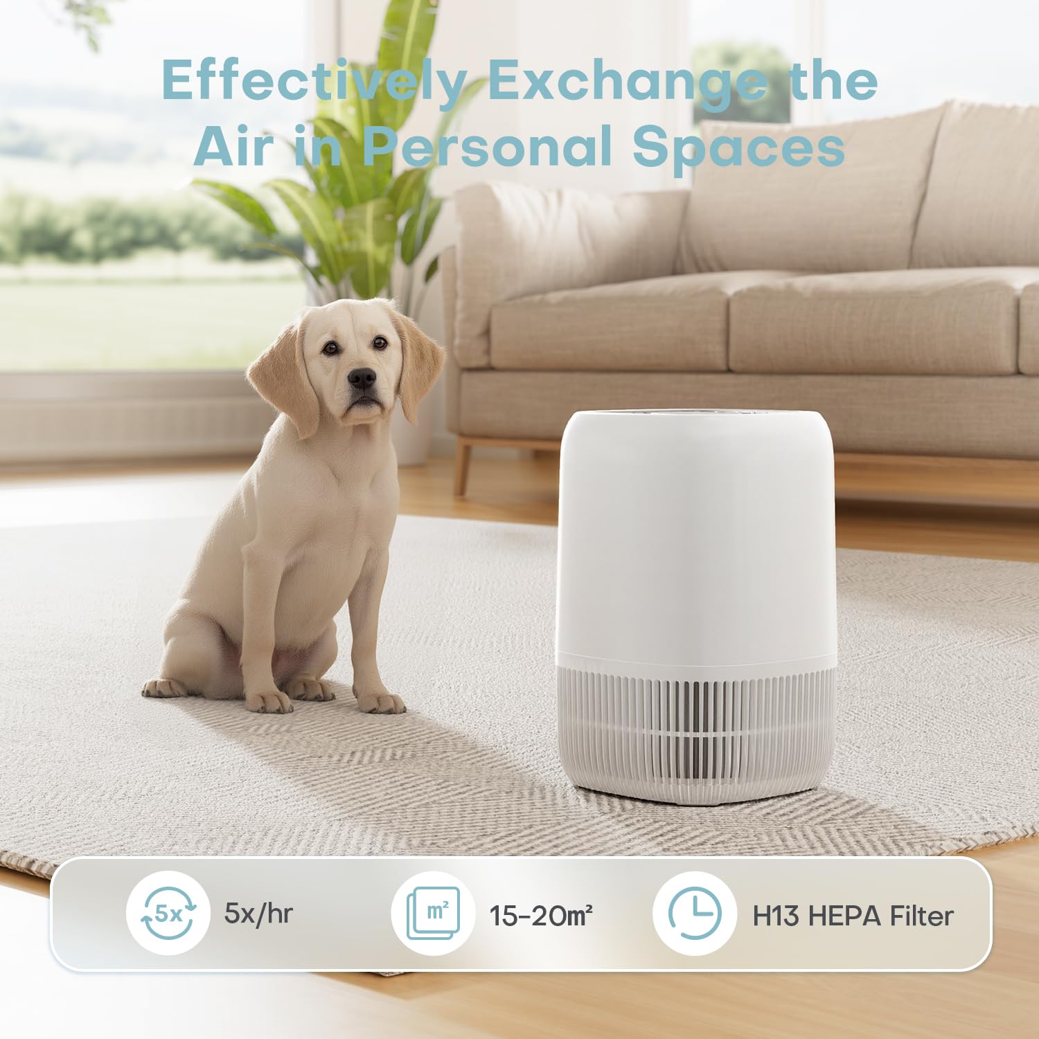 AROEVE Purificatore d'Aria con Filtro HEPA H13 a 3 Stadi, Risparmio Energetico 5W & Silenzioso 22 dB, Rimuove Polline Fumo Peli di Animali, Funzione D - 4