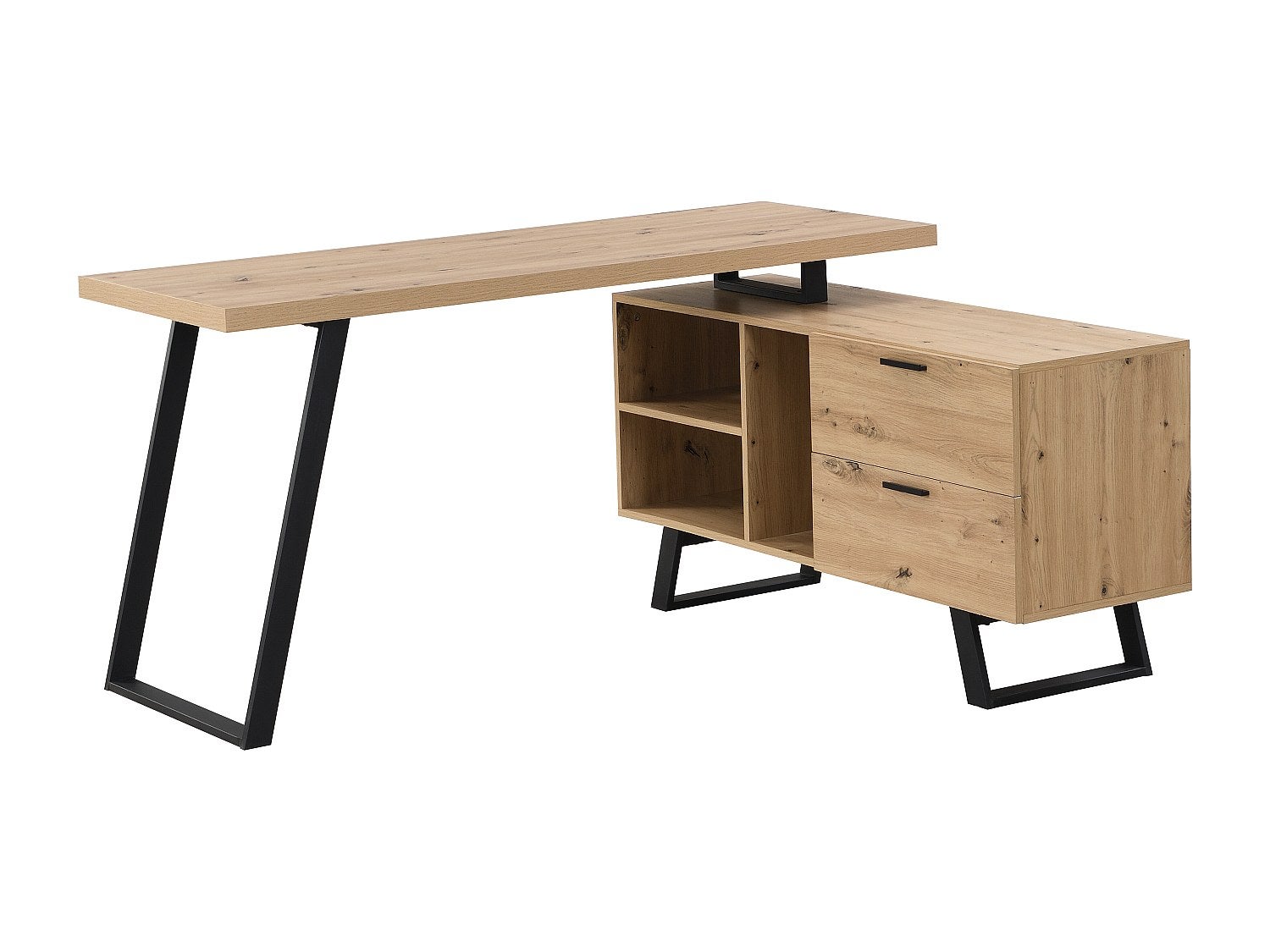 Bureau d'angle avec rangements - MDF - Coloris : Naturel et noir - NAYARO - 2