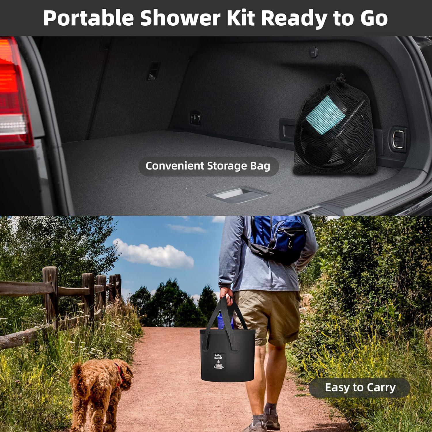 Kit Complet de Douche de Camping Portable amélioré, Pompe Rechargeable de 6000 mAh tête de pulvérisation Multi-Mode, Seau d'eau à 5 Vitesses - 7