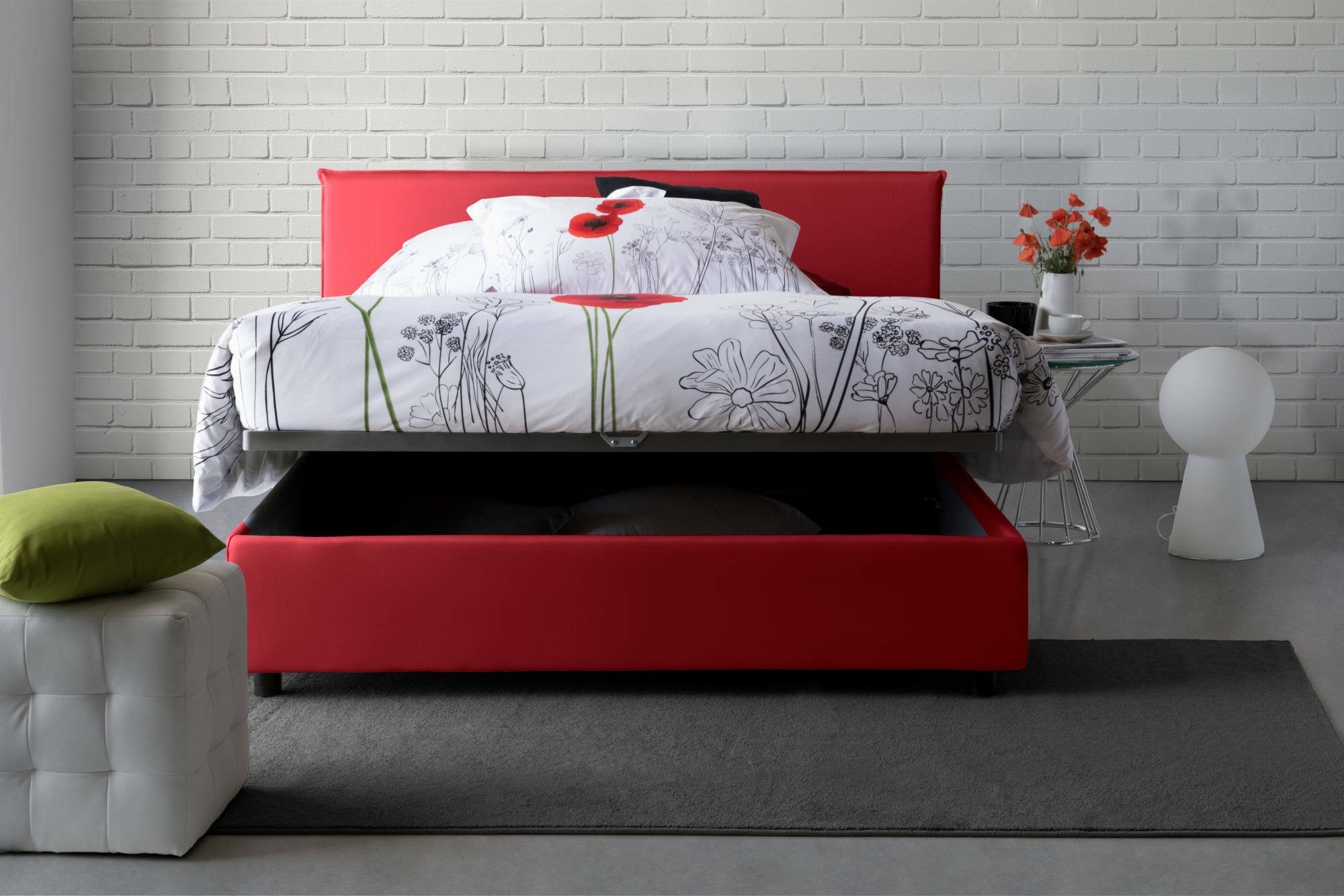 Lit double Bibiana, Lit coffre avec revêtement en tissu, 100% Made in Italy, Ouverture frontale, avec matelas 160x190 cm inclus, Rouge - 7