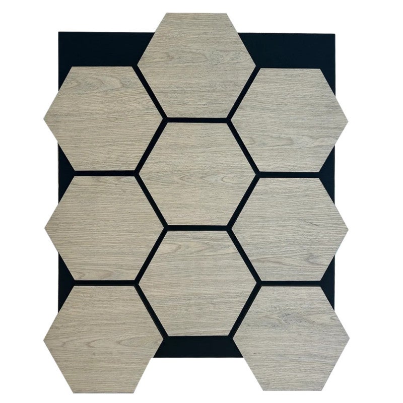 Juego de 4 paneles acústicos hexagonales para pared – acabado en roble blanco