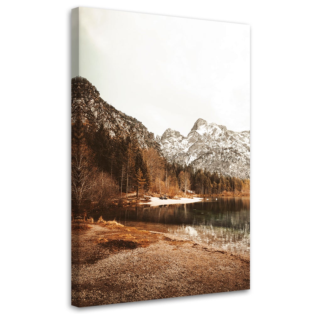 Obraz na płótnie, Zaśnieżone góry nad jeziorem 80x120