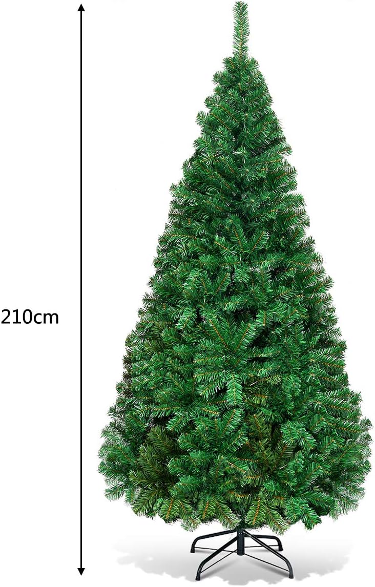 210 cm, sztuczna choinka z metalowym stojakiem, igły z PCW, sztuczne drzewko bożonarodzeniowe, idealne do domu, biura, sklepu i hotelu, zielona - 3