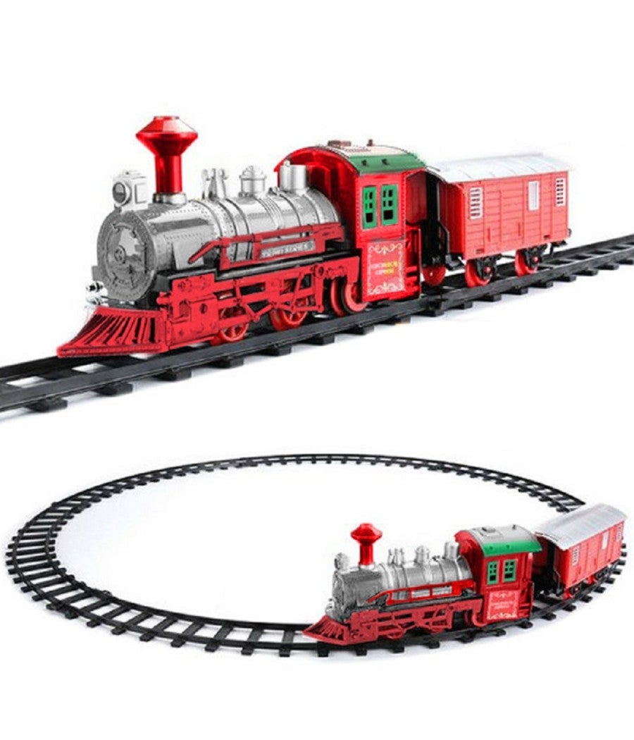 Set di treni elettrici, treno natalizio intorno all'albero di Natale, set di binari ferroviari, per adulti elettrici con suoni, albero di Natale giocattolo elettrico per adulti