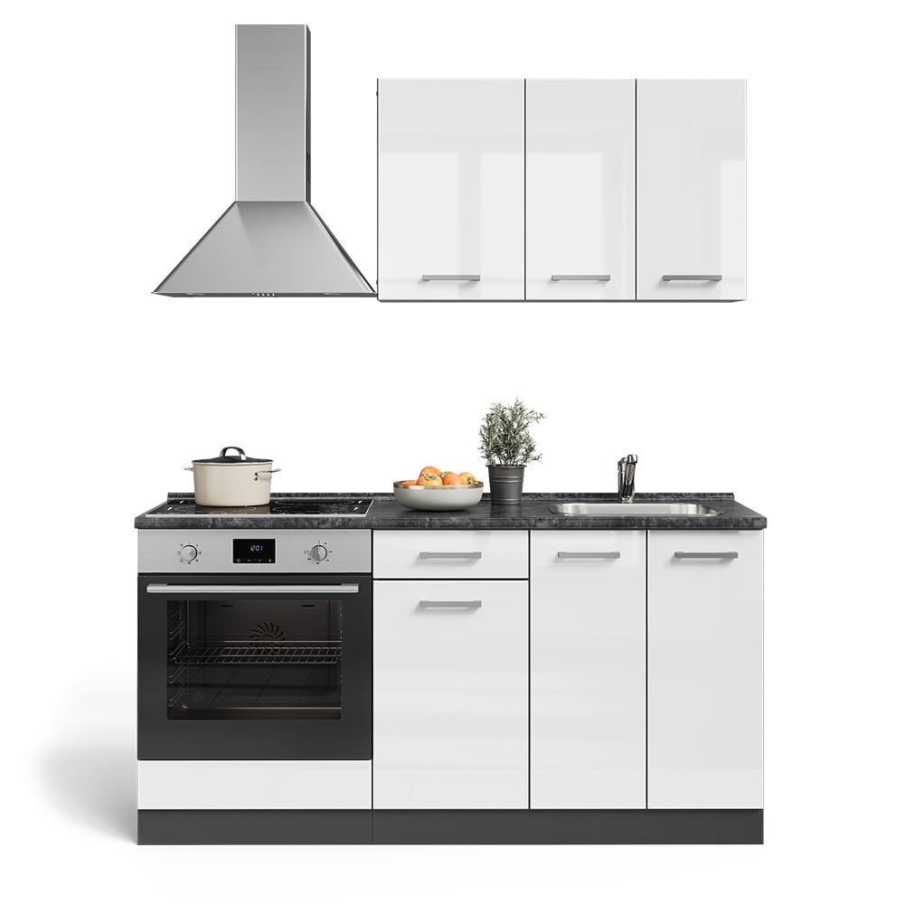 Vicco Pojedyncza kuchnia R-Line, Biały wysoki połysk/antracyt, 160 cm z szafką pod piekarnik i zlewem bez BL - 5