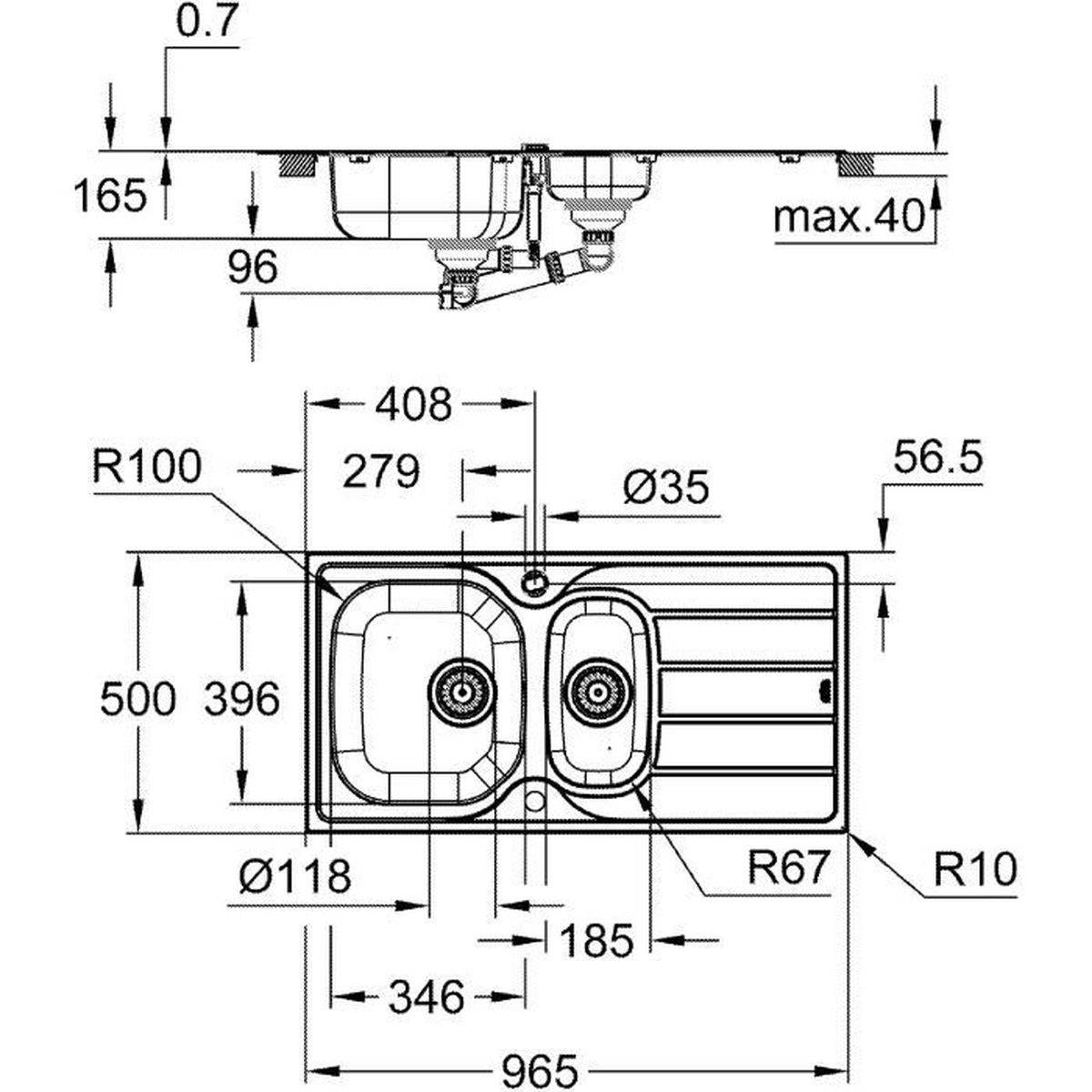 GROHE Evier 1 cuve et demie avec égouttoir réversible en acier inoxydable K200 - 5
