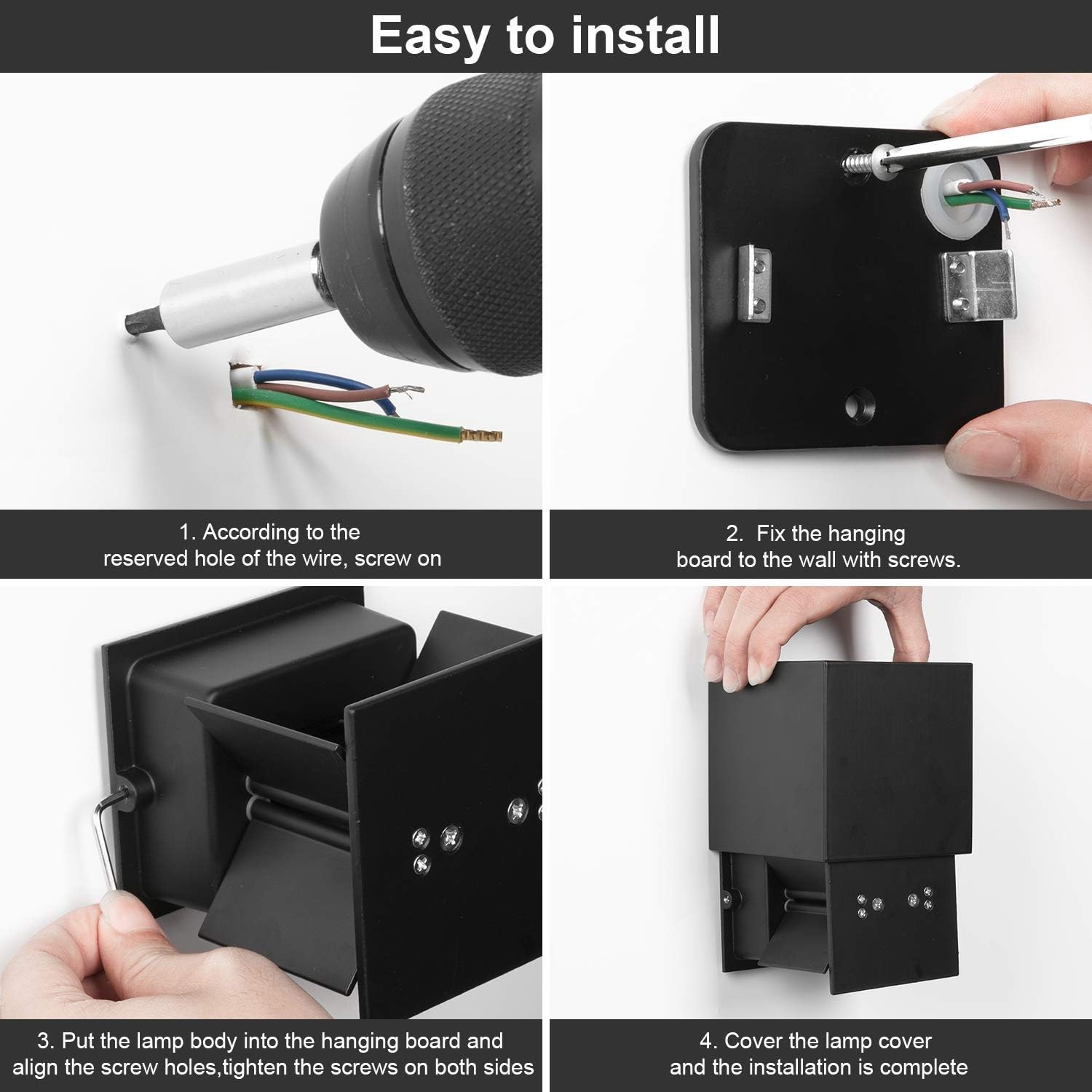 Applique murale d'extérieur LED Cube 12 W, étanche IP65, angle d'éclairage réglable, noir, lumière naturelle 4000K - 6