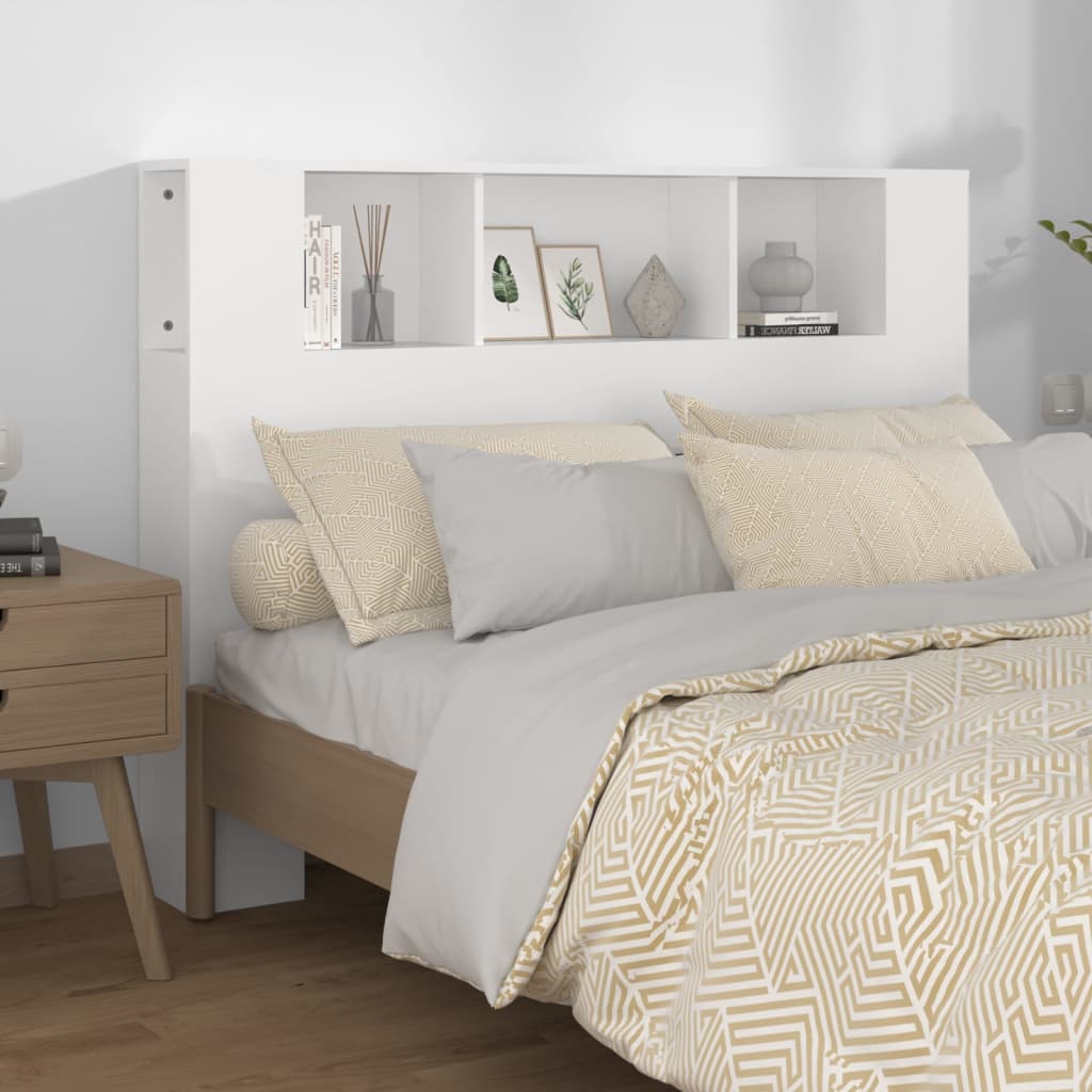 Tête De Lit Blanche Brillante Avec Armoire Intégrée – 140x18,5x104,5 Cm
