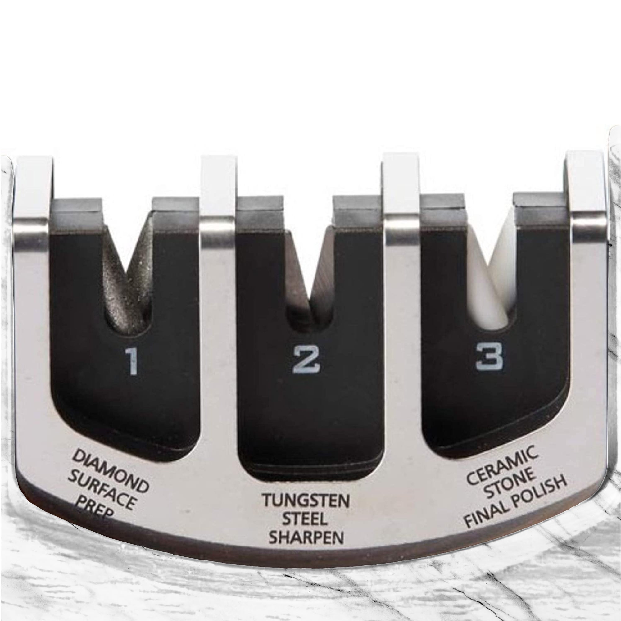 Affilacoltelli Manuale 3 Fasi Diamante Tungsteno Ceramica Manico Ergonomico Basi Antiscivolo Dimensioni 20,7x4,6x7,4 Cm Affilatura Facile - 3