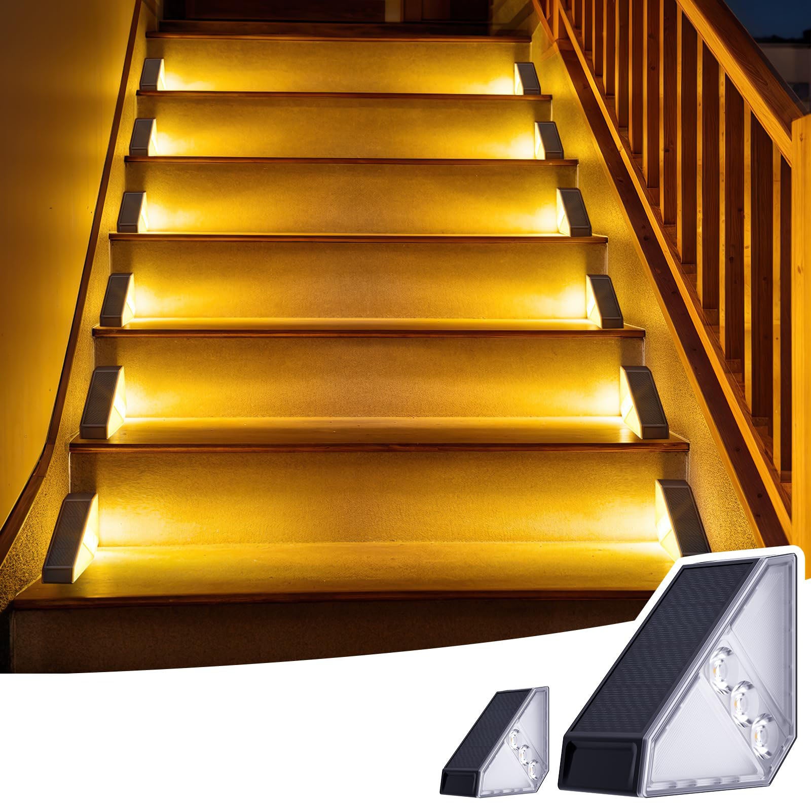 Lampki solarne na schody zewnętrzne, dekoracja na podwórze, ciepłe światło, 2 sztuki