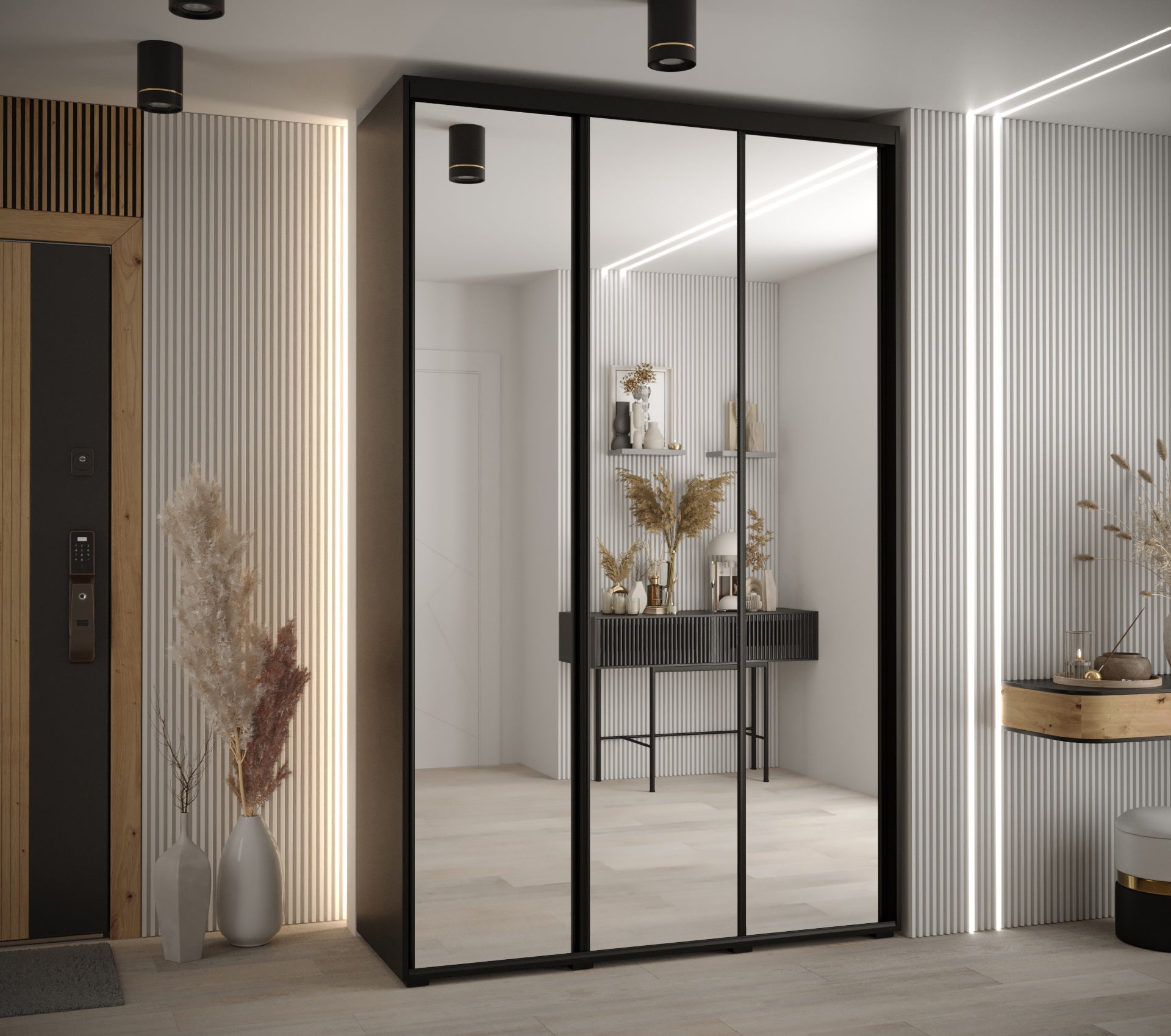 Szafa przesuwna z lustrem wysoka Davos 2 170 x 45 x 235,2 cm czarny + czarny + u. czarny - Abiks Meble - 2
