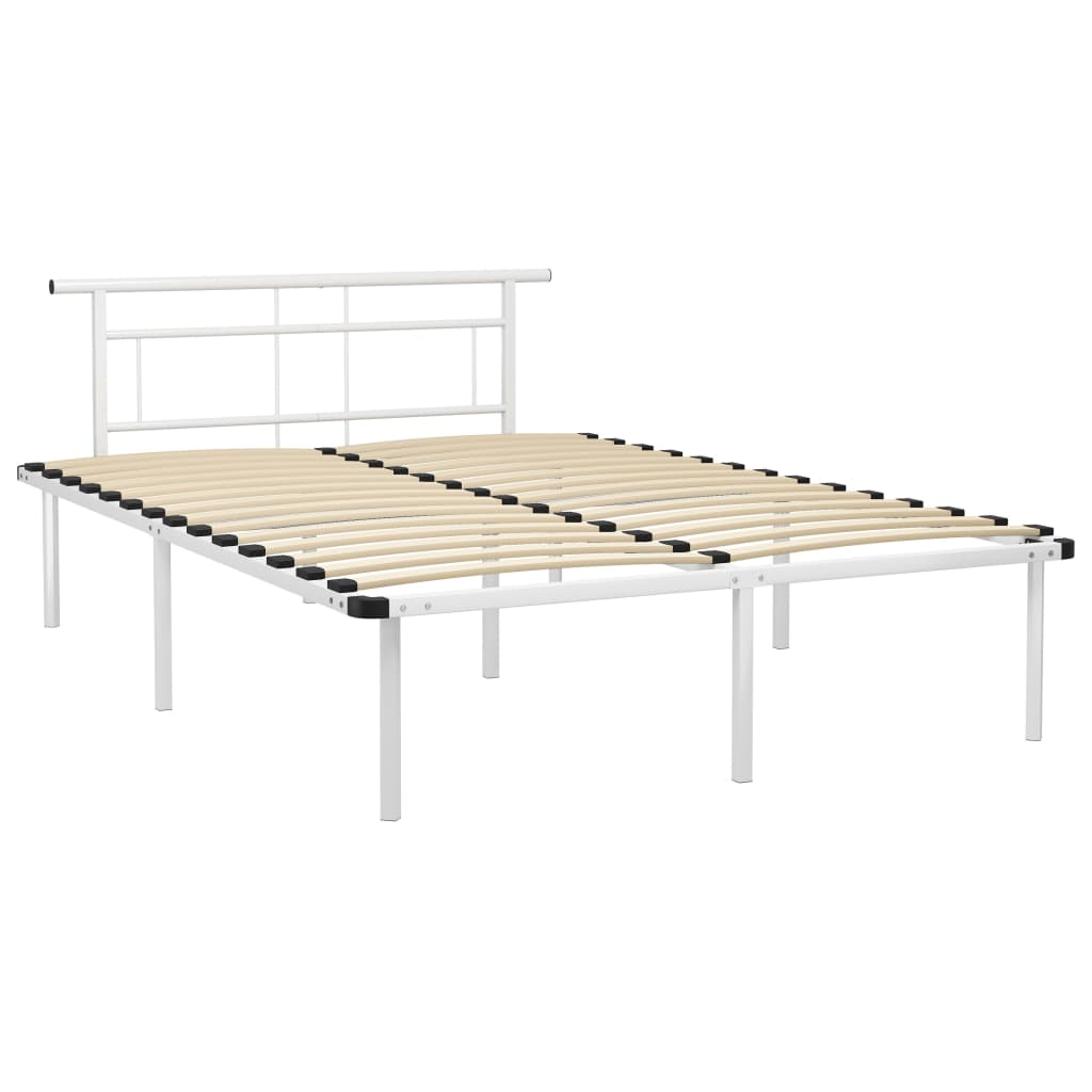 Łóżko Metalowe Białe Rama Łóżka Ze Stelażem DO Pokoju Sypialni 140 x 200 cm