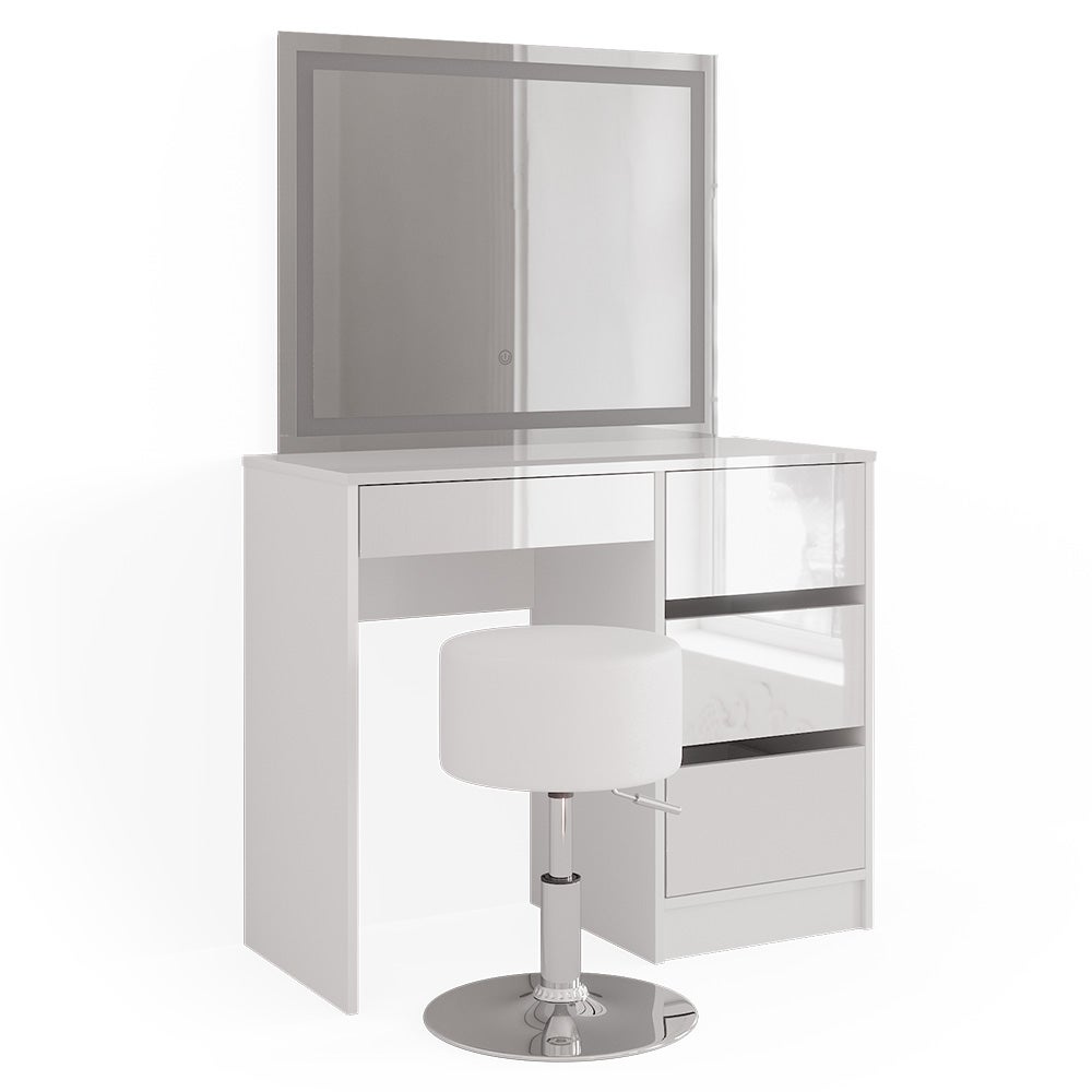 Vicco Stół do toalety Sherry, Biały, 90 cm z lustrem LED i stołkiem