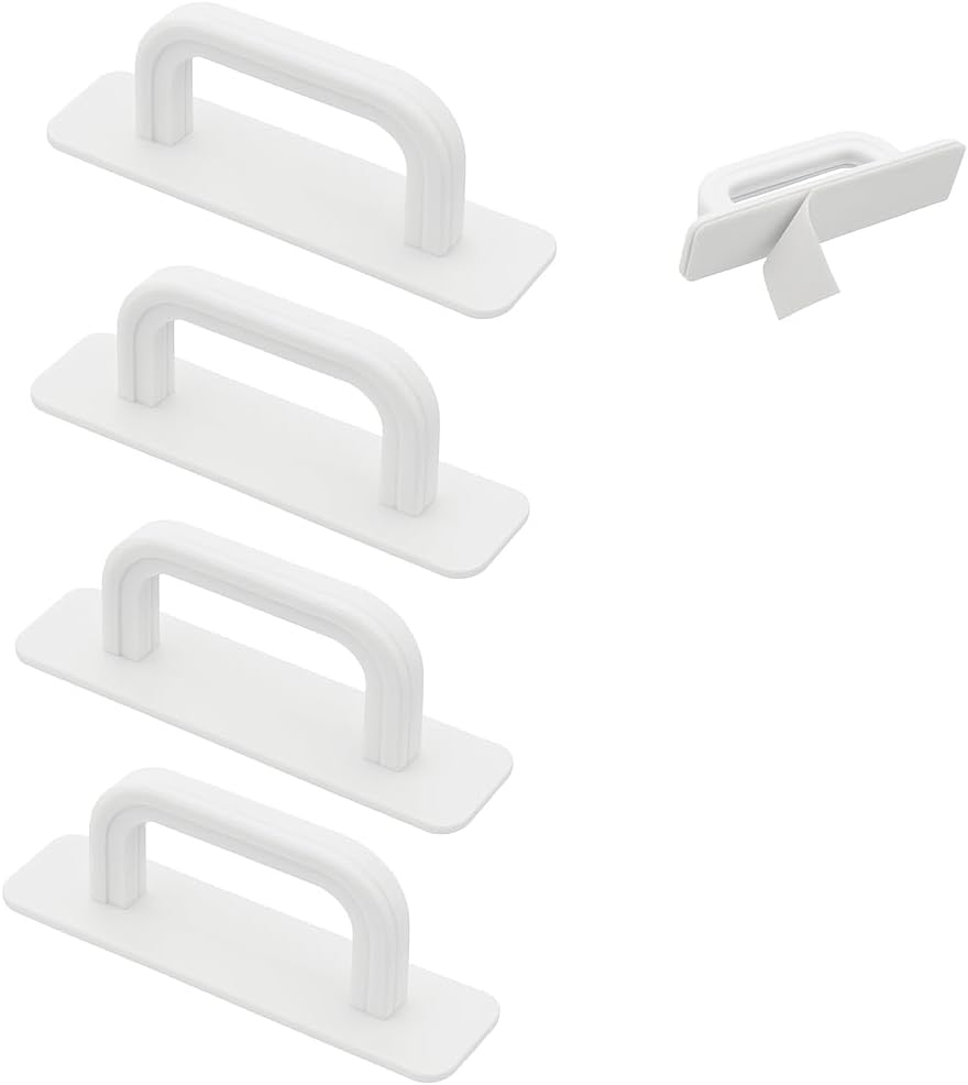 4-częściowe klamki do drzwi, 10 x 2,5 cm, białe, samoprzylepne, klamki do drzwi balkonowych, klamki do drzwi tarasowych, samoprzylepne