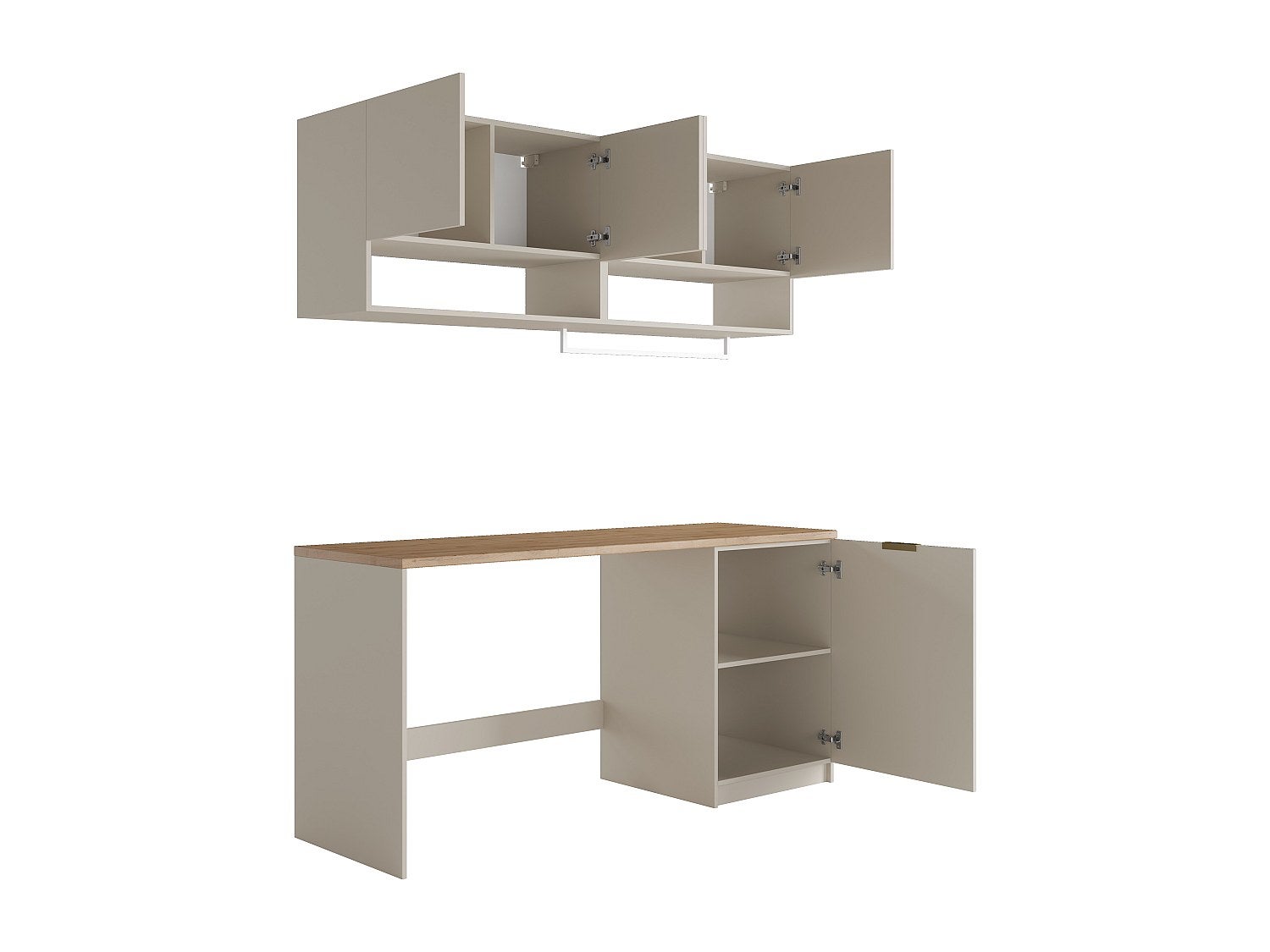 Muebles para el cuarto de la lavadora con encimera - 180 cm de ancho - Color cachemira y natural claro - NATAJI - 5