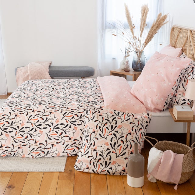 Parure de lit 240x220 cm Satin de coton JOY Rose 3 pièces