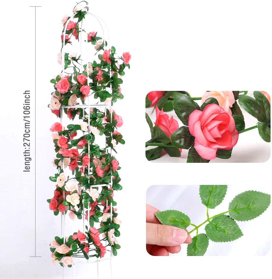 5 pcs 2.7 M artificielle faux rose guirlande vigne suspendus fleurs en soie guirlande de fleurs artificielles avec des feuilles de lierre vert (rose) - 2