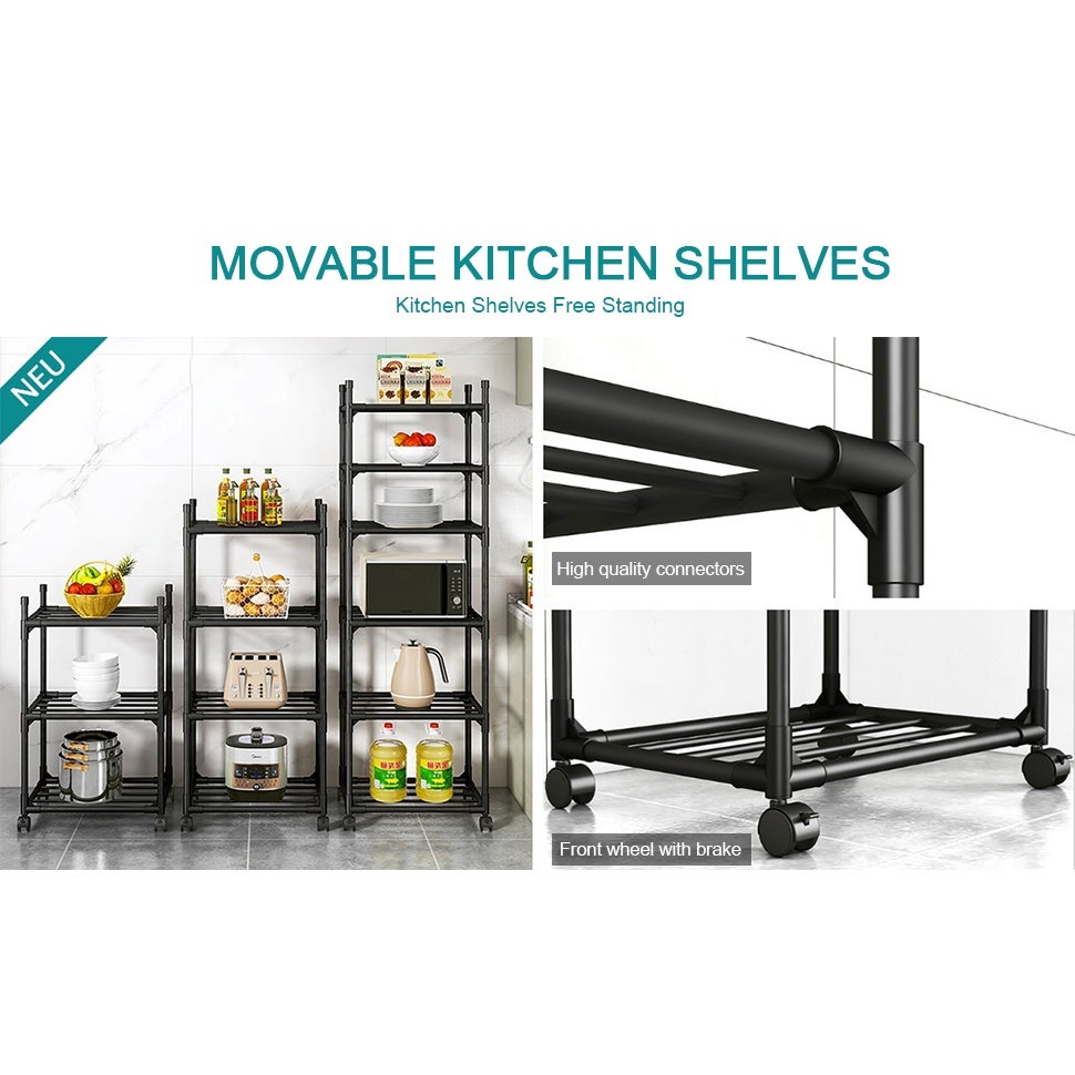 BOMCLAP Étagère de rangement mobile à 6 niveaux avec poulies, autoportante et grande capacité, idéale pour la cuisine et le rangement. - 4