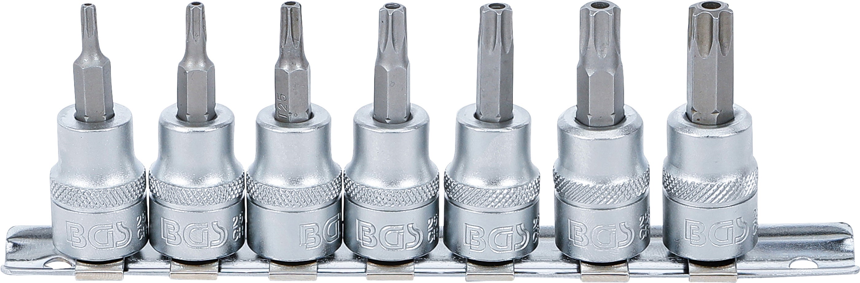 Zestaw bitów BGS napęd czworokątny wewnętrzny 10 mm (3/8") profil T (do Torx) z otworem T15 - T50 7szt. - 9341