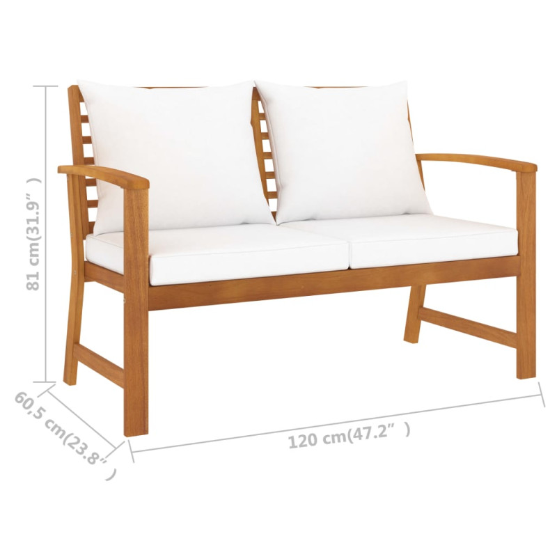 Banc de jardin avec coussin crème 120 cm Bois solide d acacia - 6