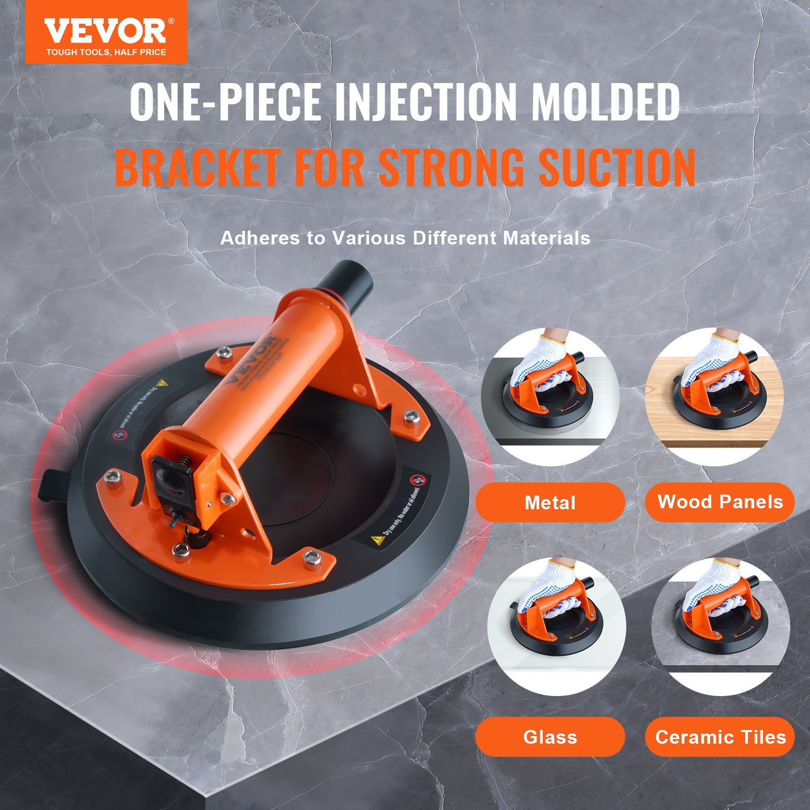 Ventouse de Carrelage VEVOR 203 mm Ventouse de Vitre Charge 278 kg avec Poignée ABS Boîte de Transport PP Paire de Gants Ventouse de Levage Industriel - 2