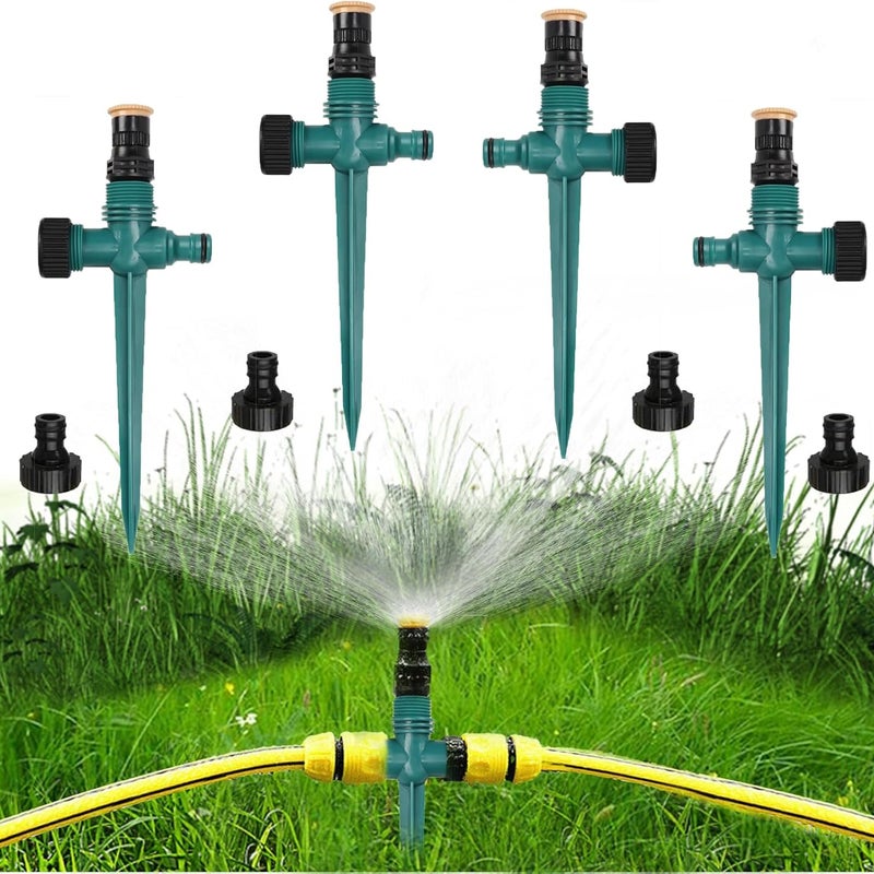 (Zielony) Zraszacz ogrodowy, 4 szt., obrotowy automatyczny zraszacz 360°, zraszacz do trawnika, regulowany opryskiwacz do nawadniania ogrodu, trawnika