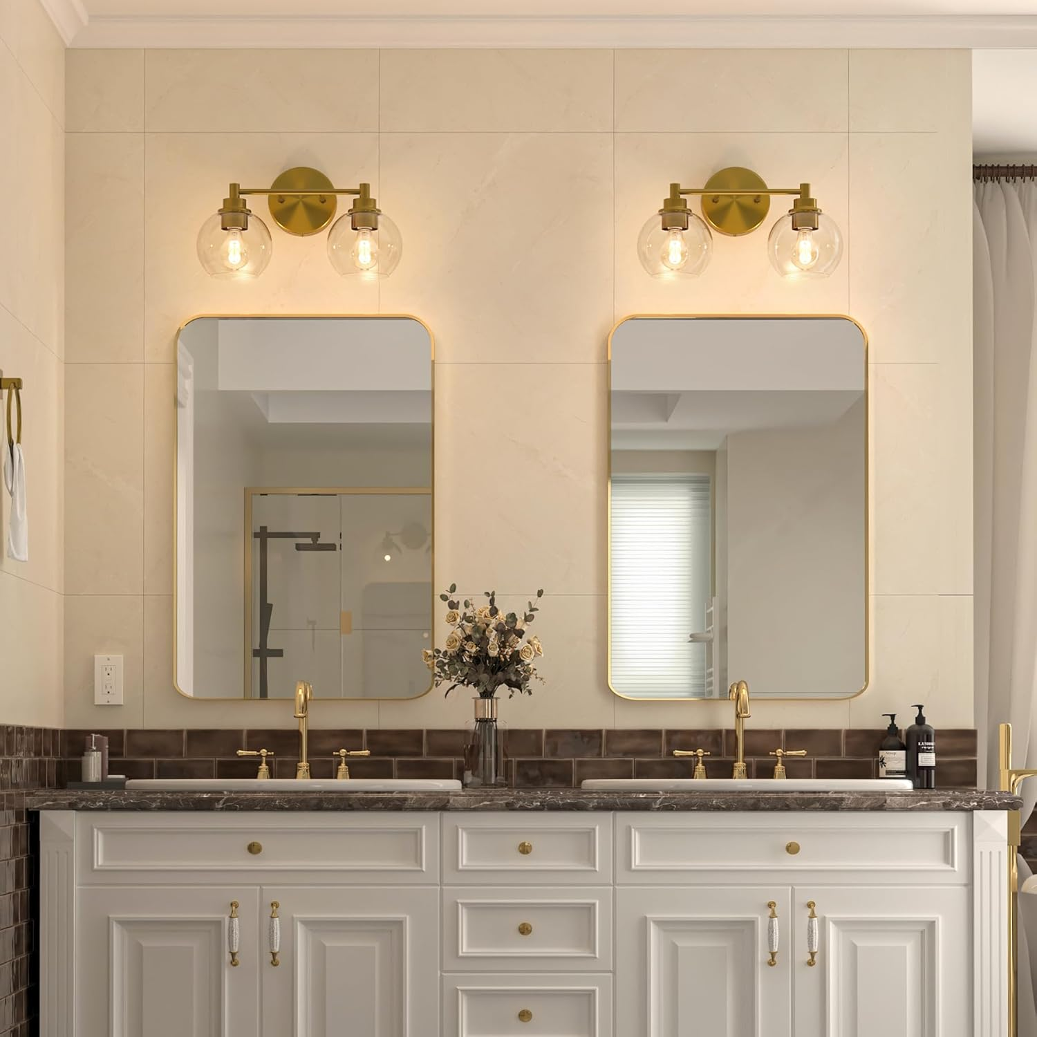 Applique de salle de bain, Applique murale 2 lumières avec abat-jour en verre, Applique murale pour tableau, Éclairage pour miroir (sans ampoule) - 3