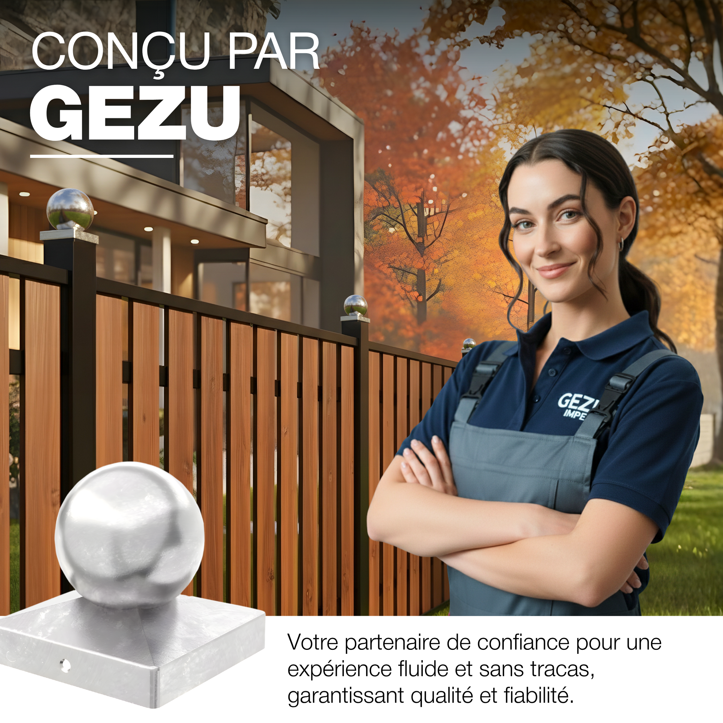 Capuchon de poteau Galvanisé à chaud 91 x 91 mm boule chapeau poteaux capuchons protection bois GeZu Impex - 6