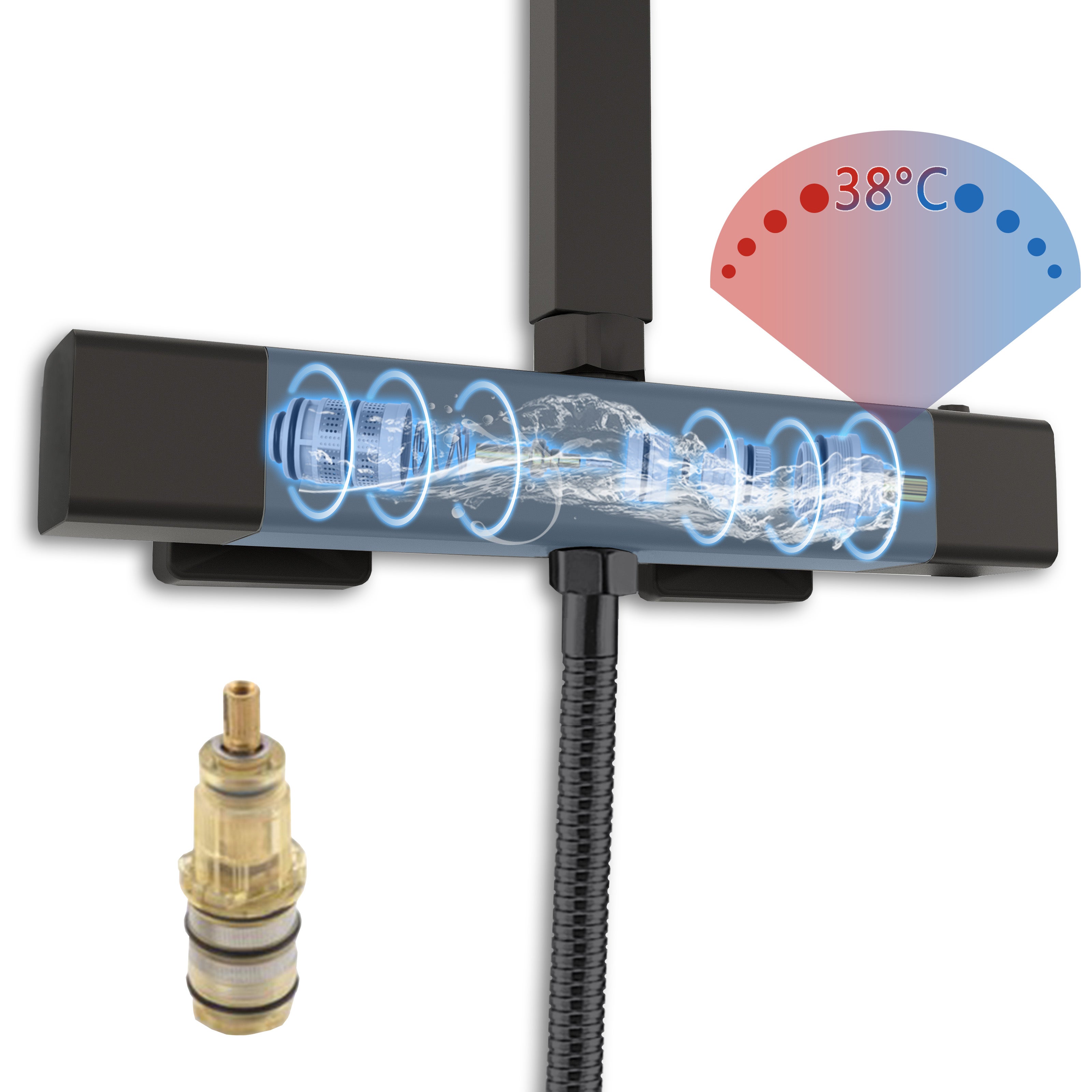 AICA Colonne de douche thermostatique , avec mitigeur thermostatique carré, pommeau de douche carré - 6