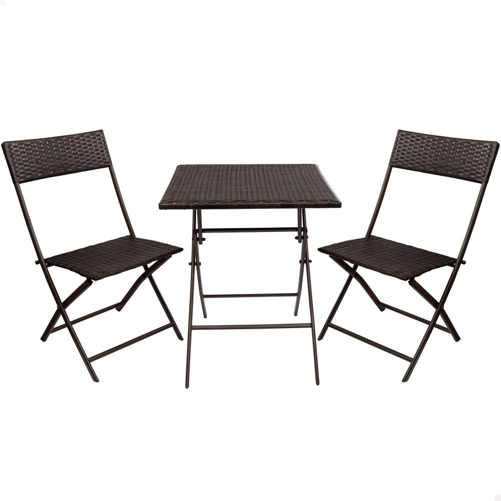 Conjunto mesa y sillas terraza plegable ratán aktive