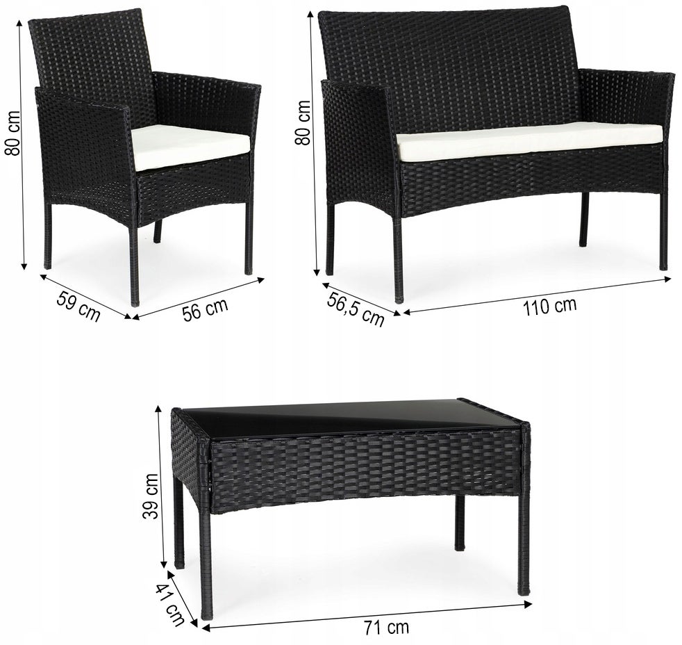 Zestaw mebli ogrodowych technorattan na taras ogród komplet wypoczynkowy FUNFIT sofa stół 2x fotel czarny - 8