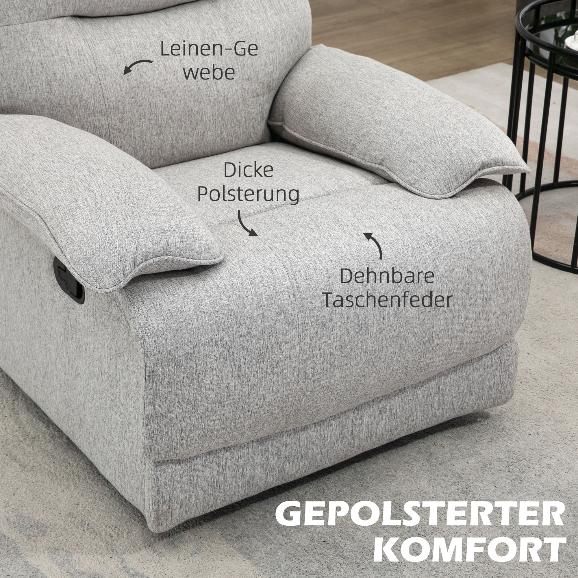 Fauteuil inclinable avec repose-pieds, supporte jusqu'à 160 kg, 89 x 98 x 101 cm, gris clair - 6