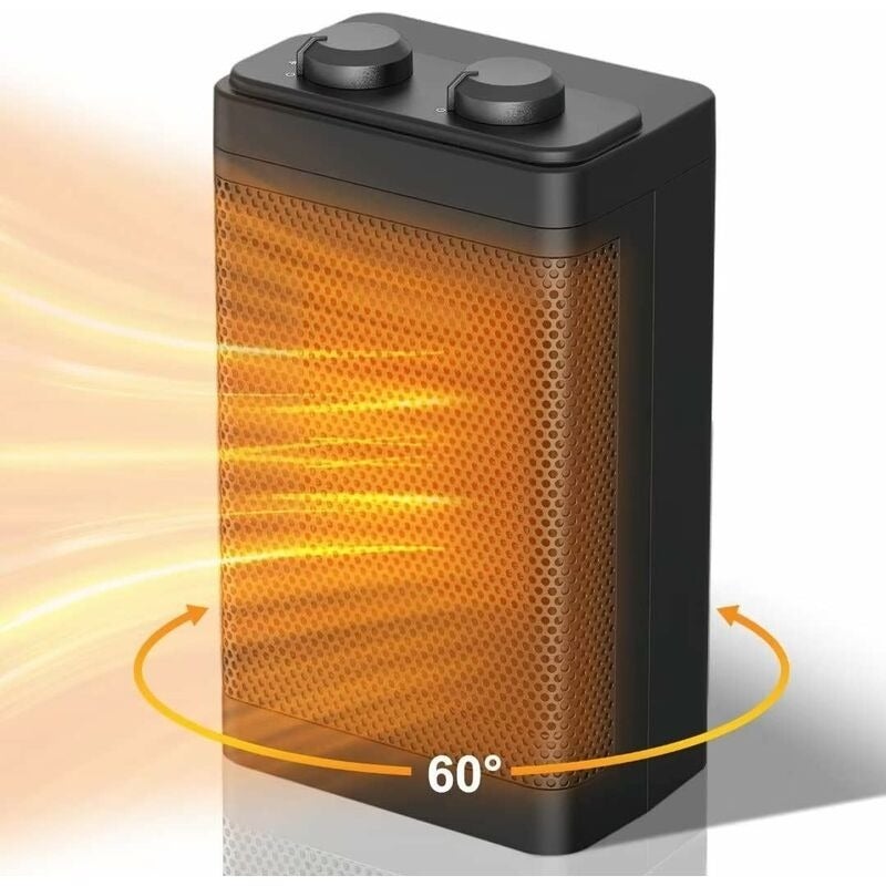Elektryczny grzejnik wentylatorowy, grzejnik wentylatorowy PTC 1500 W, oscylacja 60 °, 3 tryby, przenośny grzejnik energooszczędny