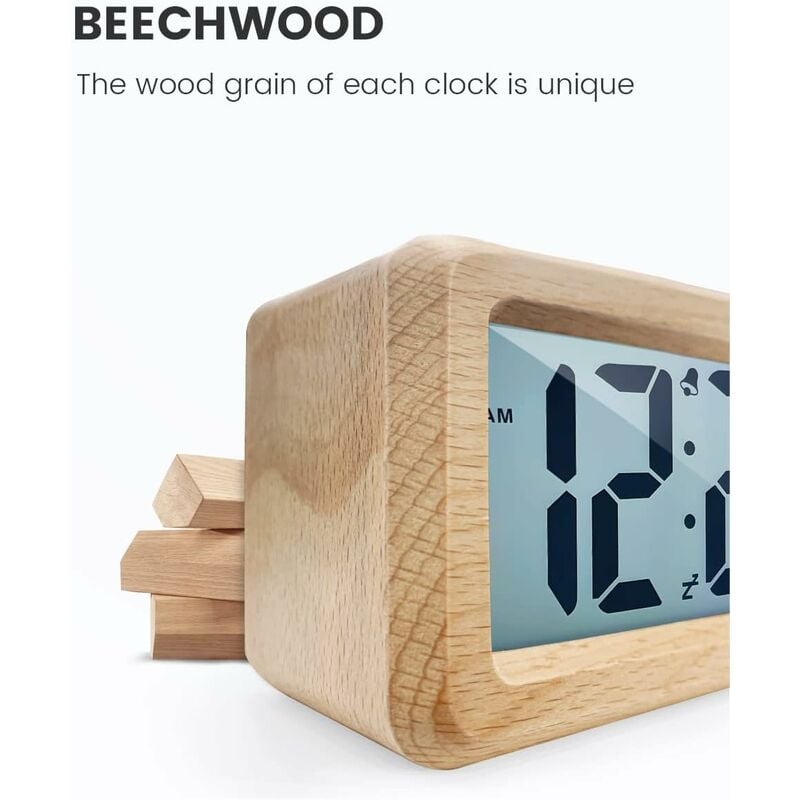 Réveil numérique avec grand écran LCD rétroéclairé, température, fonction snooze, capteur de luminosité [piles non incluses] - 3