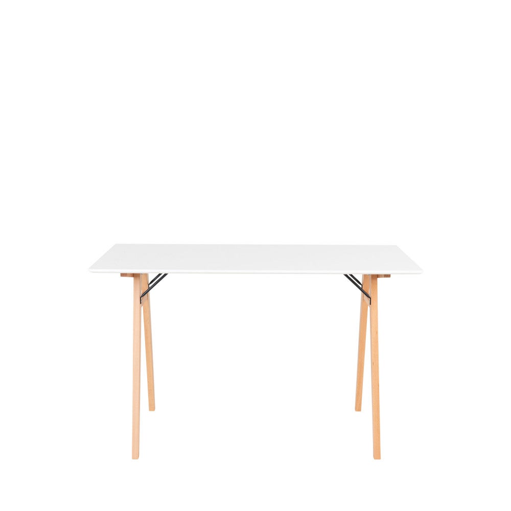 Vojens Home Desk white table top black legs, MDF and rubberwood, L120xW60xH75,5 cm (white/natural)