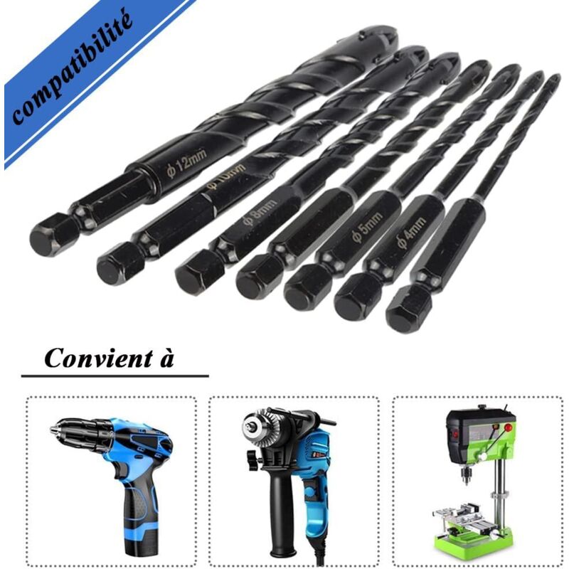 Kit de 7 Forets Hélicoïdaux en Carbure de Tungstène - Forets Maçonnerie ...
