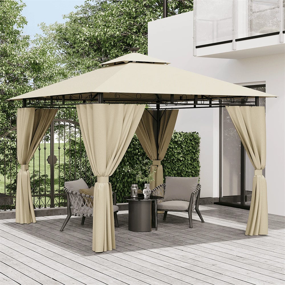 Bextcok cenador de jardín, 3 x 3 m, cenador para exteriores, pérgola para camping, estructura metálica, pérgola exterior para 4-6 personas.