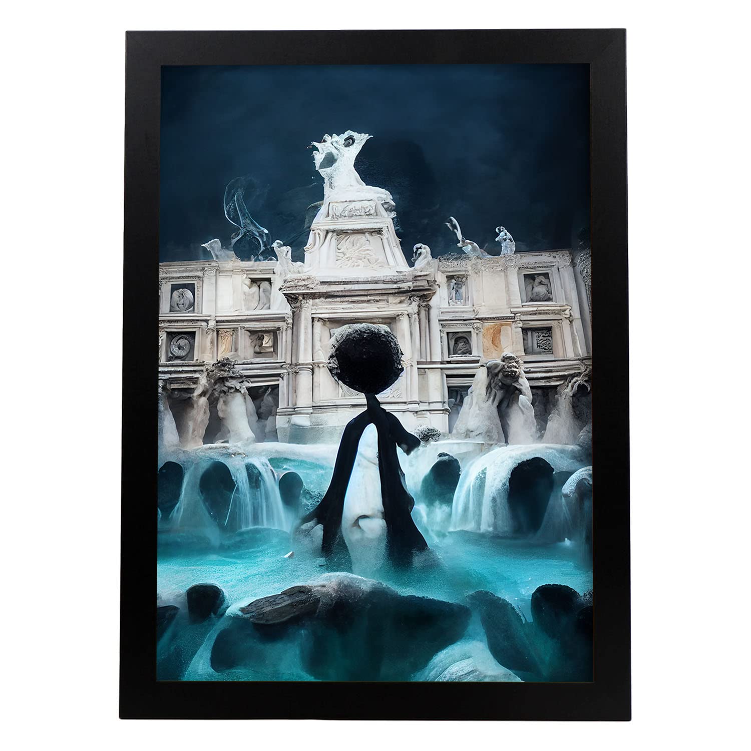 Nacnic lámina fontana di trevi optimista al estilo de t burton ilustraciones de monumentos ciudades paises inspiradas a3 marco negro