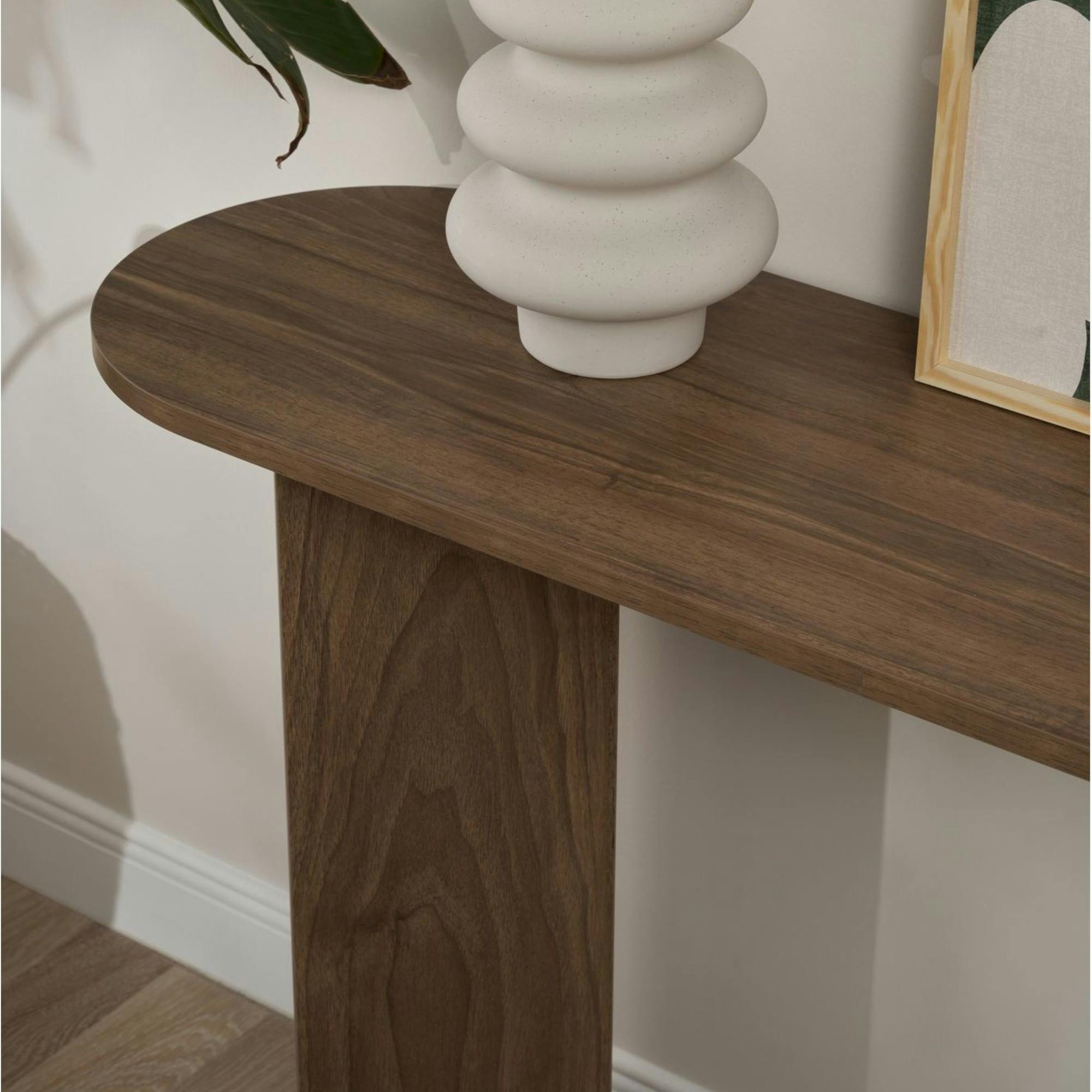 Console de salon ovale effet noyer foncé - pieds en V MARFA - 5