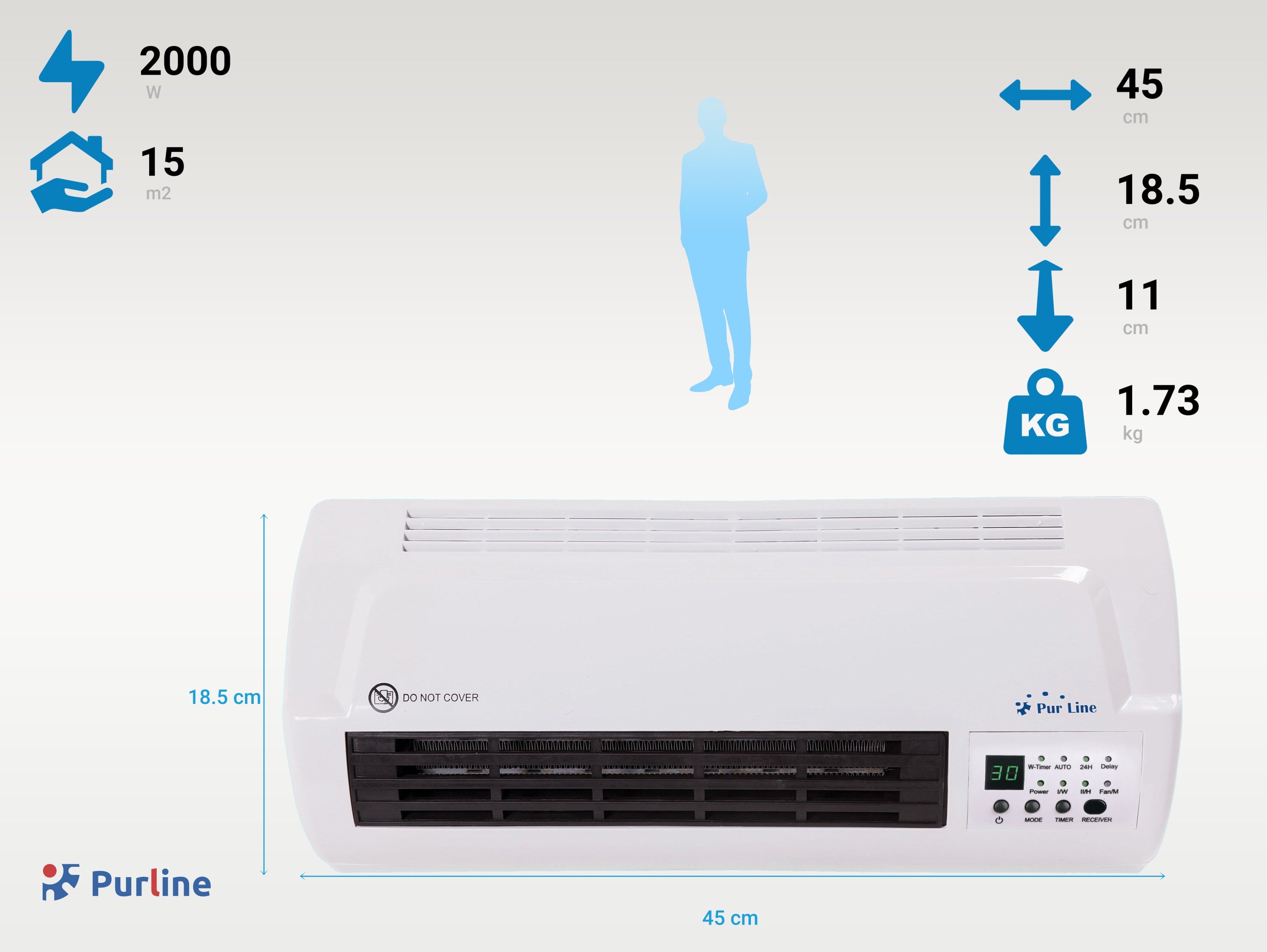 Chauffage split mural 2000 W avec télécommande et minuterie - 3