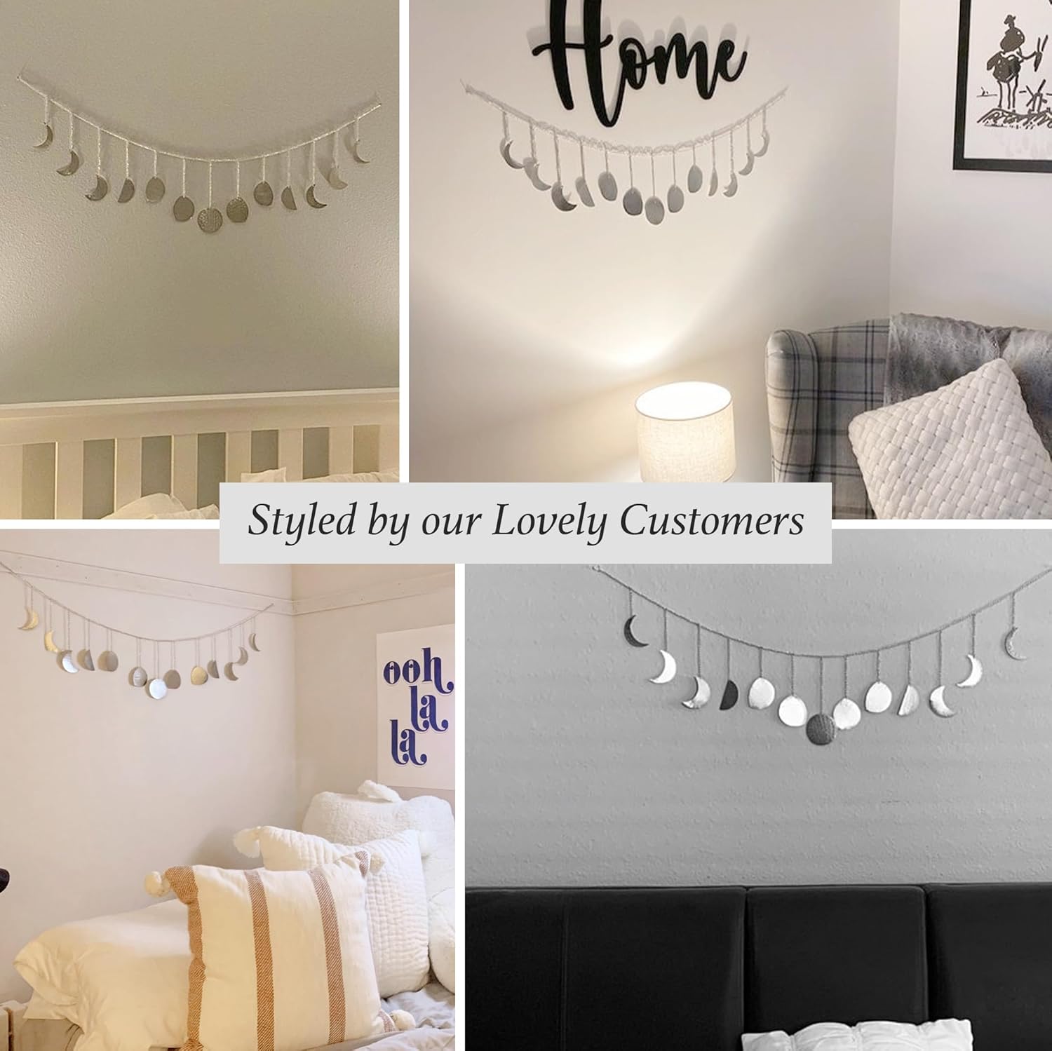 Décoration murale phase de lune,art mural doré pour chambre, style bohème, guirlande murale en métal de 91 cm (13 phases de la lune),argent - 4